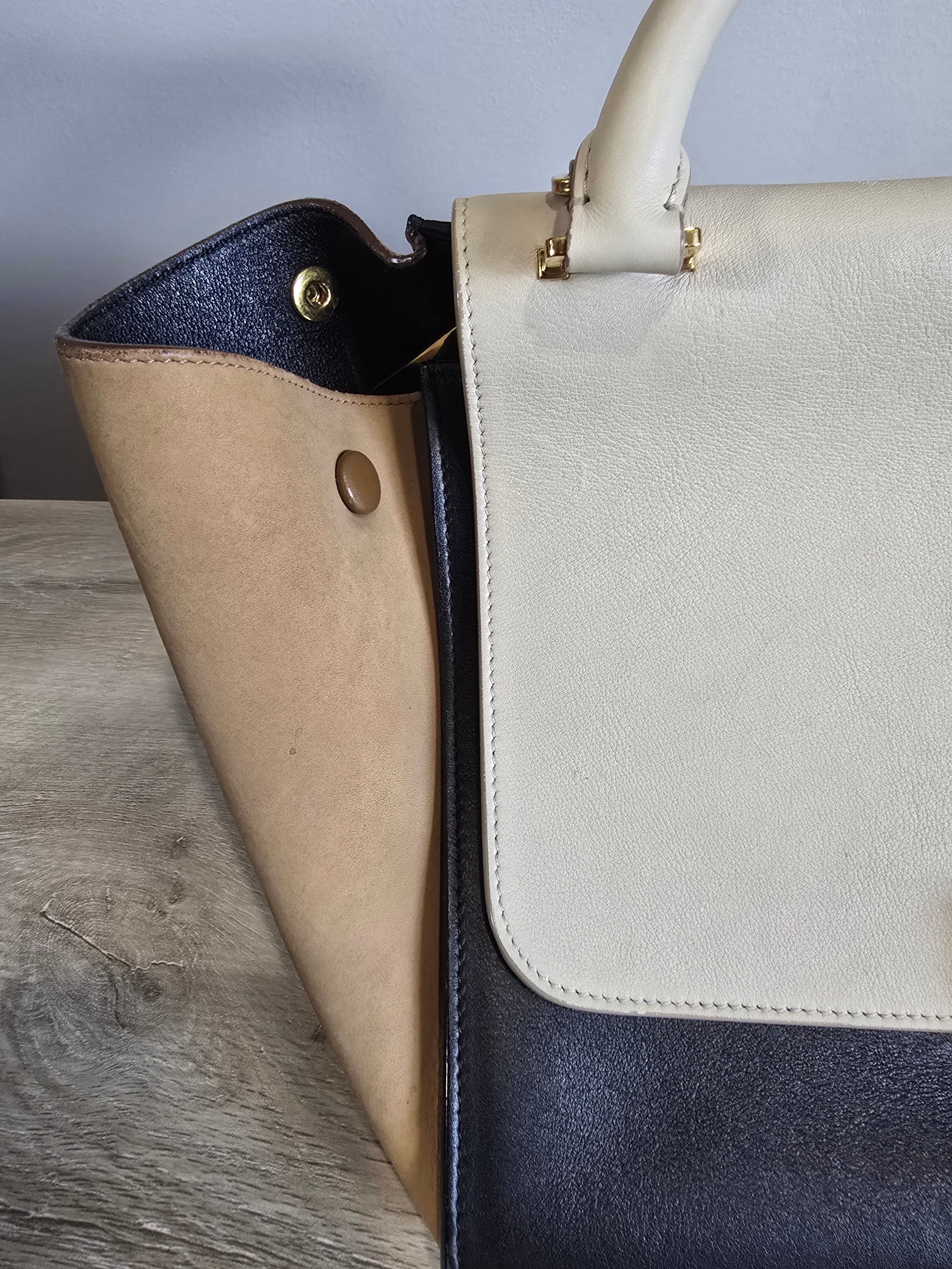 Celine Trapeze Bag — Medium Tricolor (White / Beige / Black)
