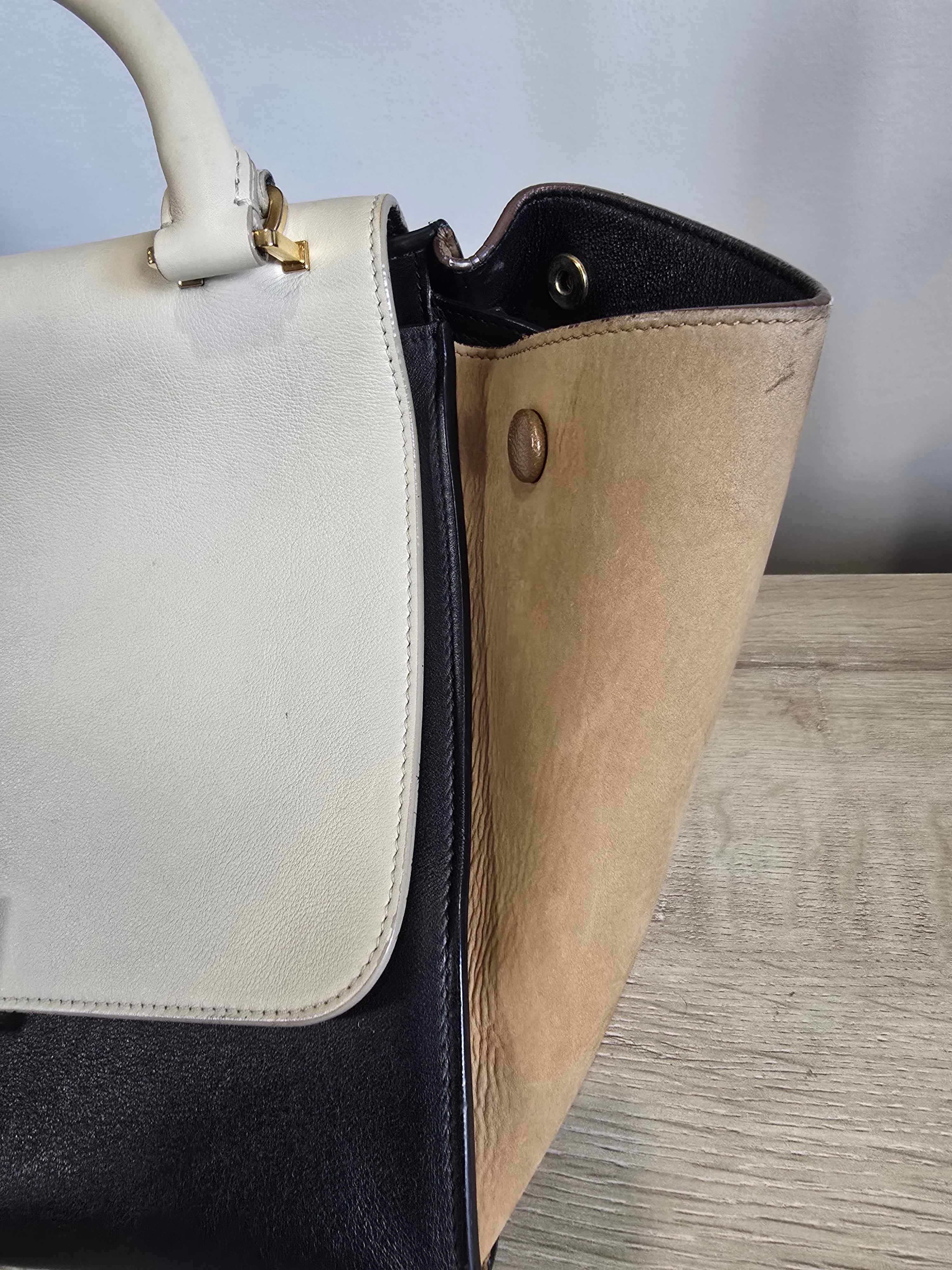 Celine Trapeze Bag — Medium Tricolor (White / Beige / Black)