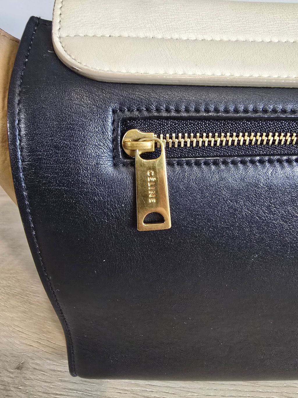 Celine Trapeze Bag — Medium Tricolor (White / Beige / Black)