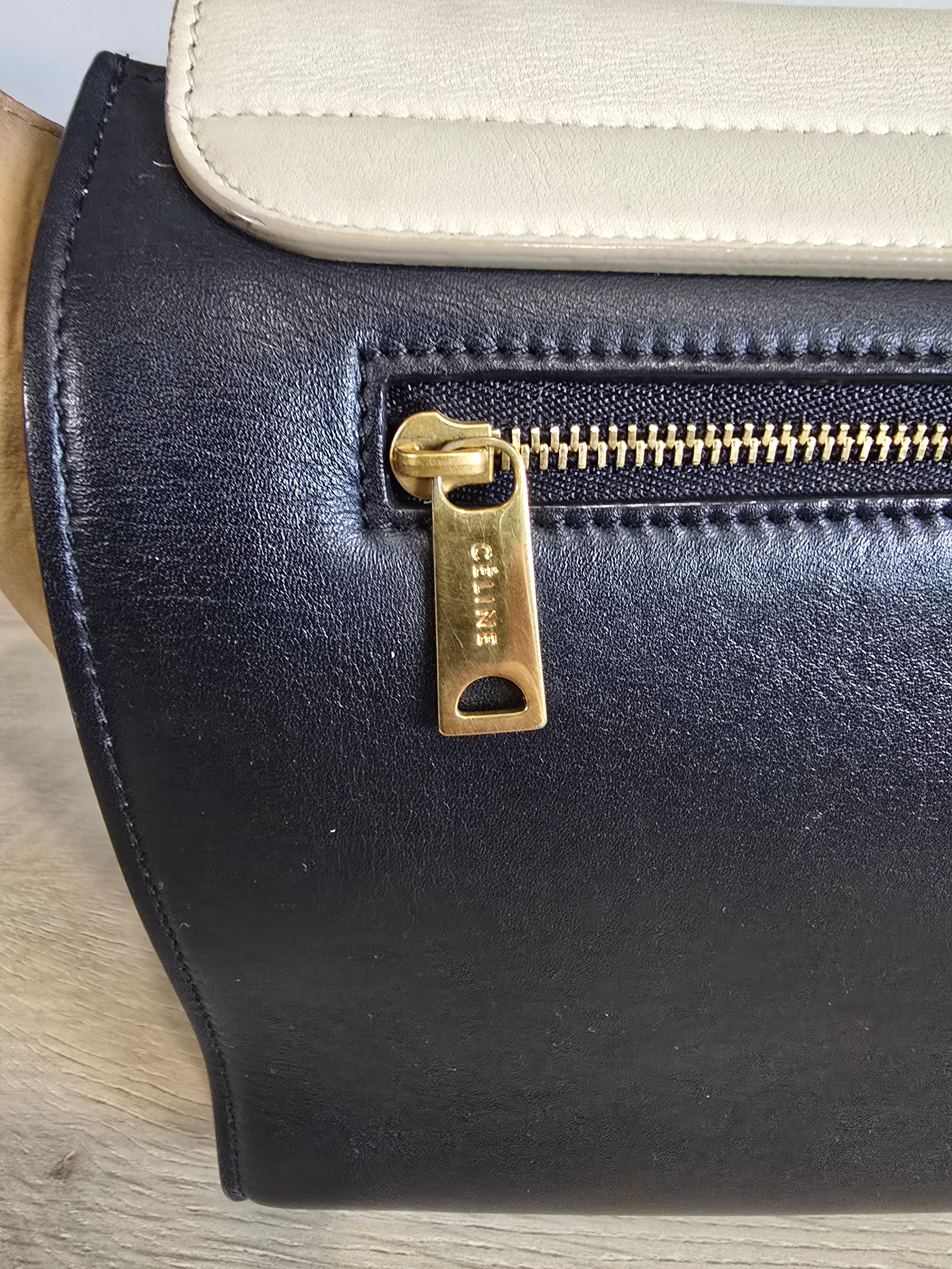 Celine Trapeze Bag — Medium Tricolor (White / Beige / Black)