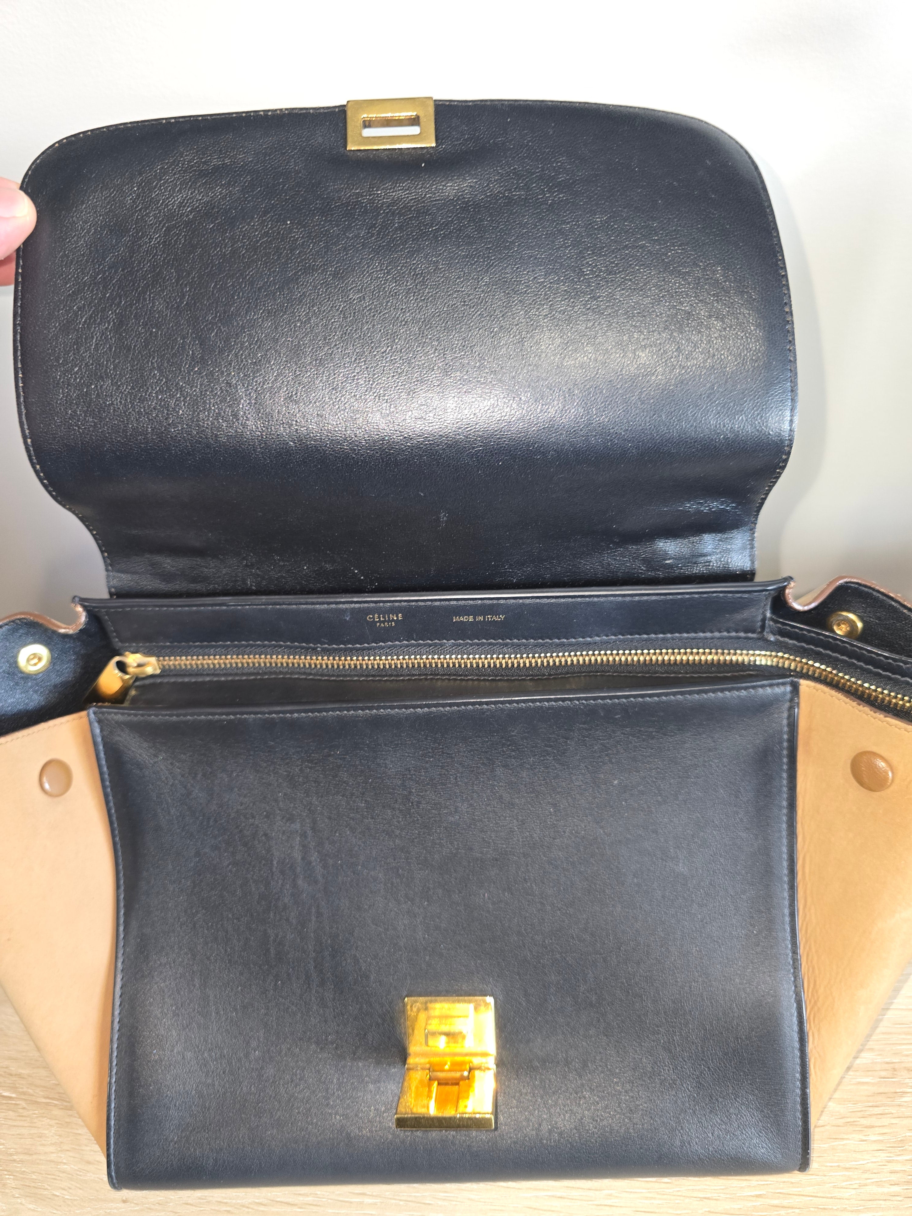 Celine Trapeze Bag — Medium Tricolor (White / Beige / Black)
