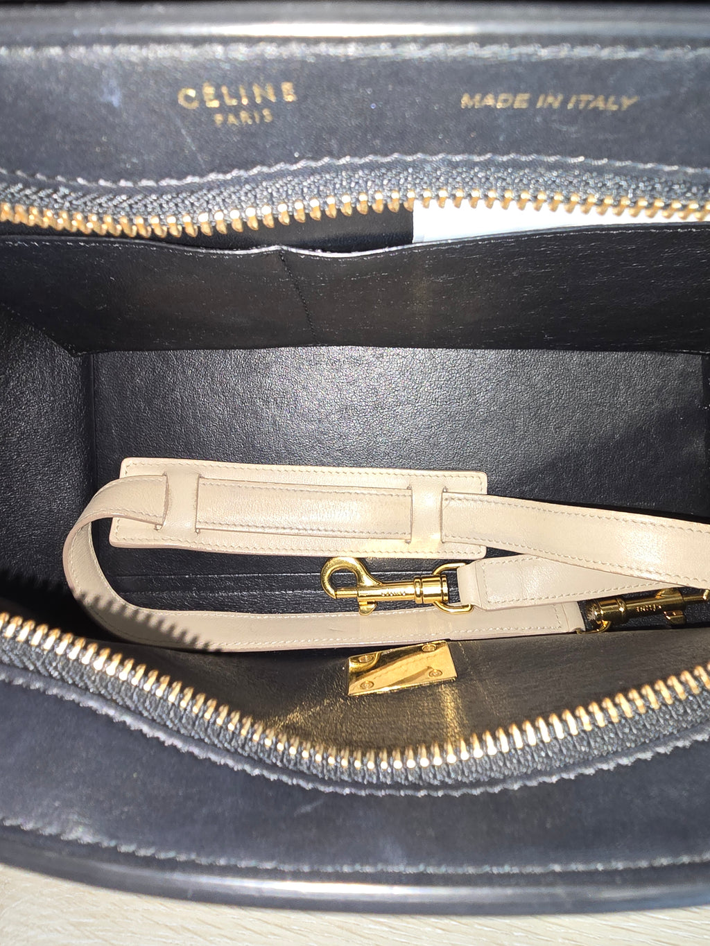 Celine Trapeze Bag — Medium Tricolor (White / Beige / Black)