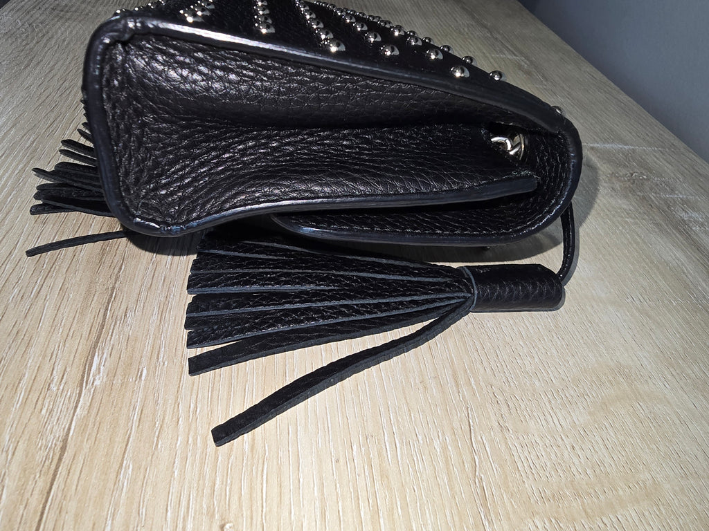 Gucci Miss Bamboo Shoulder Bag — Black with Silver Studs