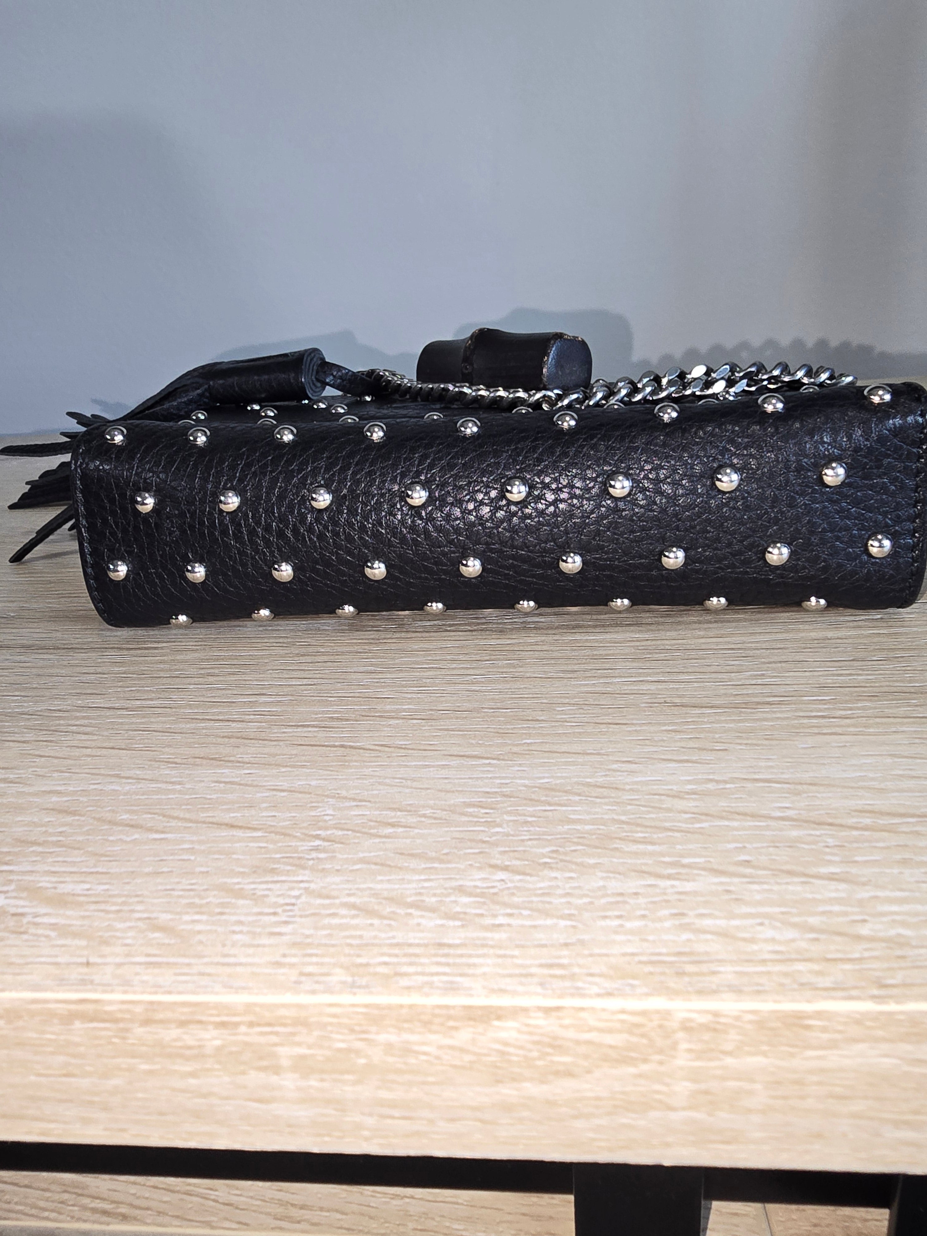 Gucci Miss Bamboo Shoulder Bag — Black with Silver Studs