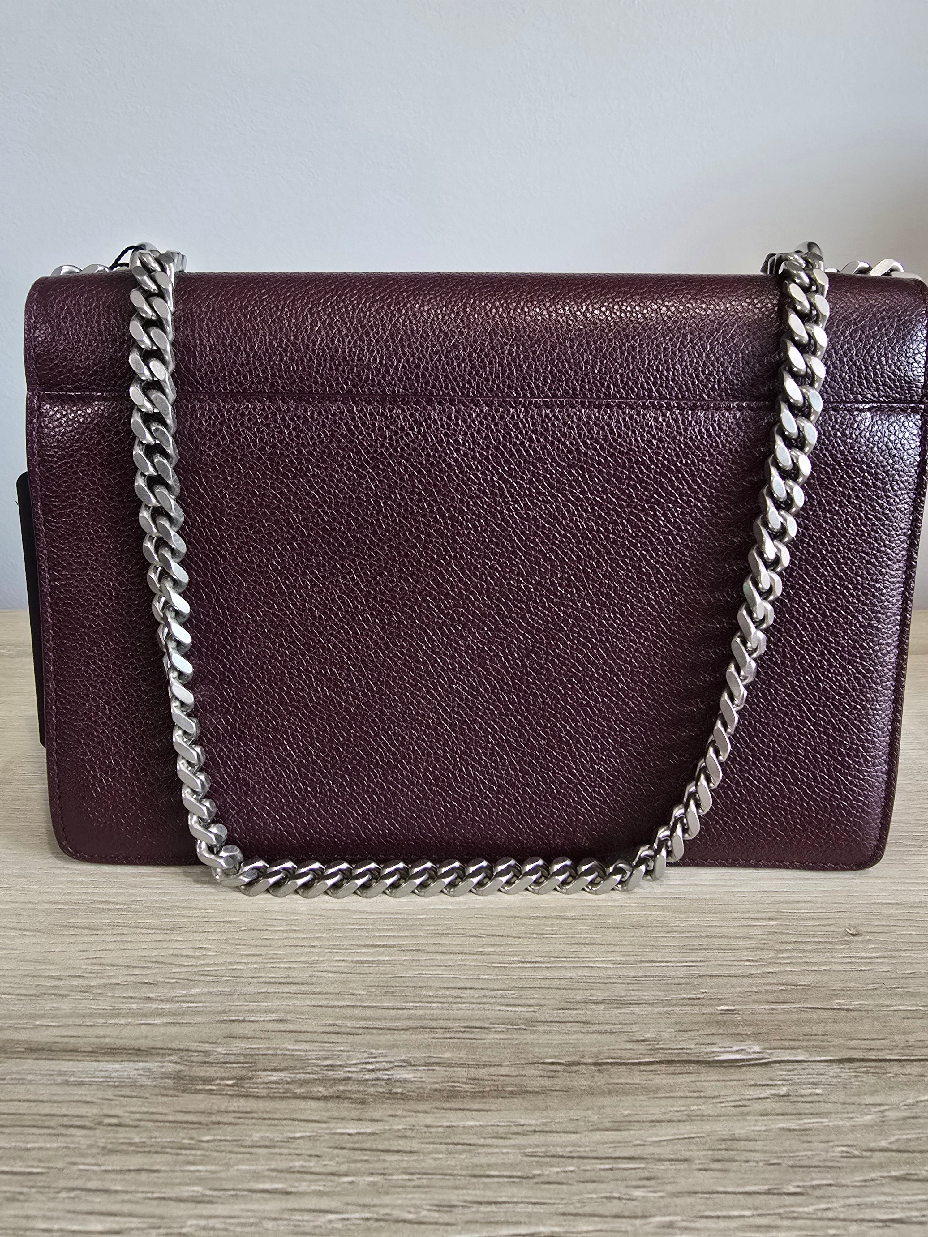 Saint Laurent Sunset Bag — Burgundy Grained Leather / Silver Hardware