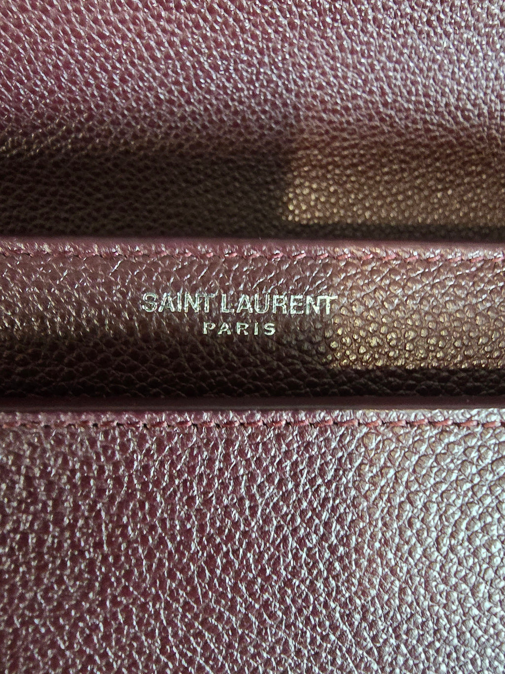 Saint Laurent Sunset Bag — Burgundy Grained Leather / Silver Hardware
