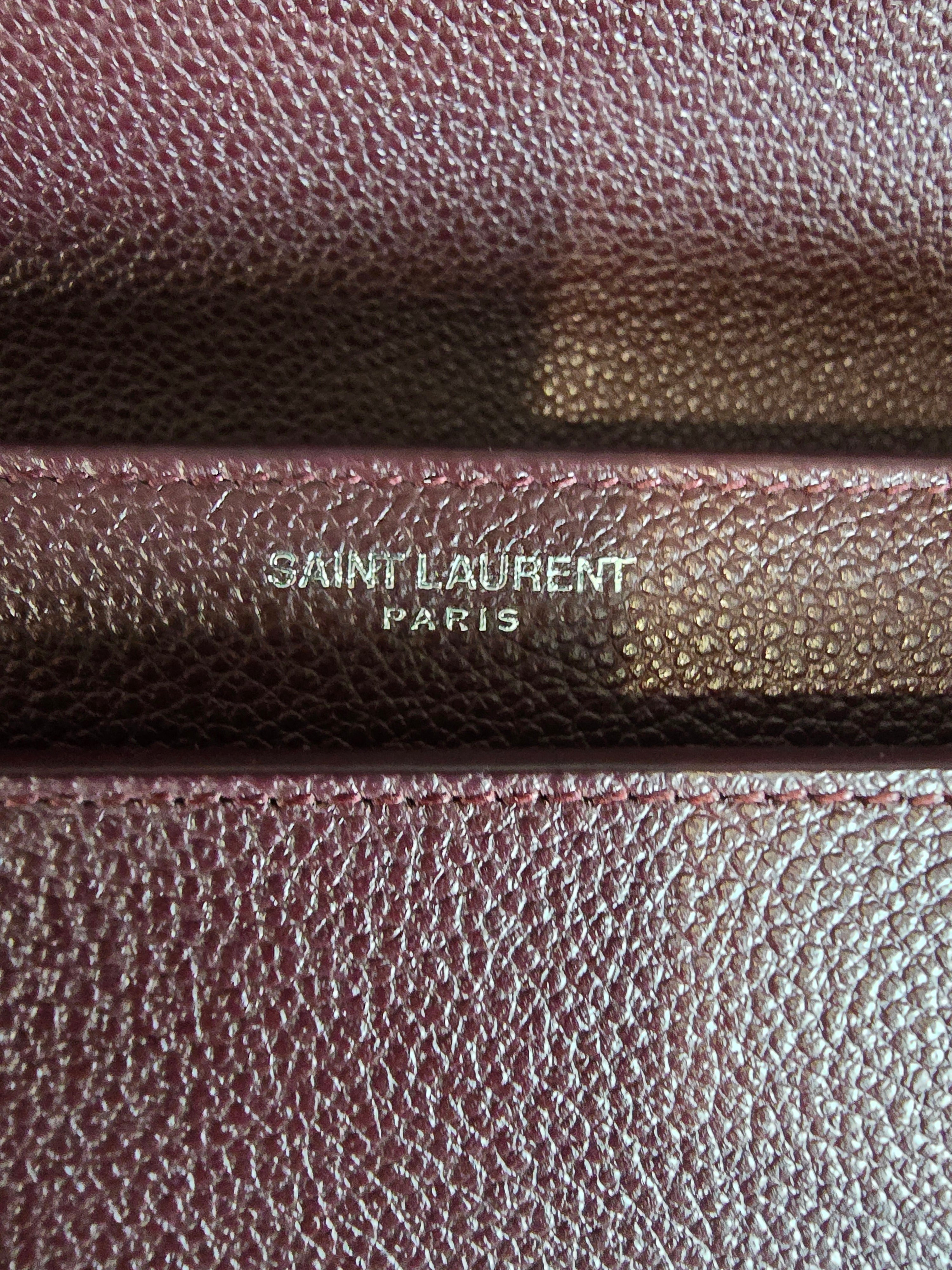 Saint Laurent Sunset Bag — Burgundy Grained Leather / Silver Hardware