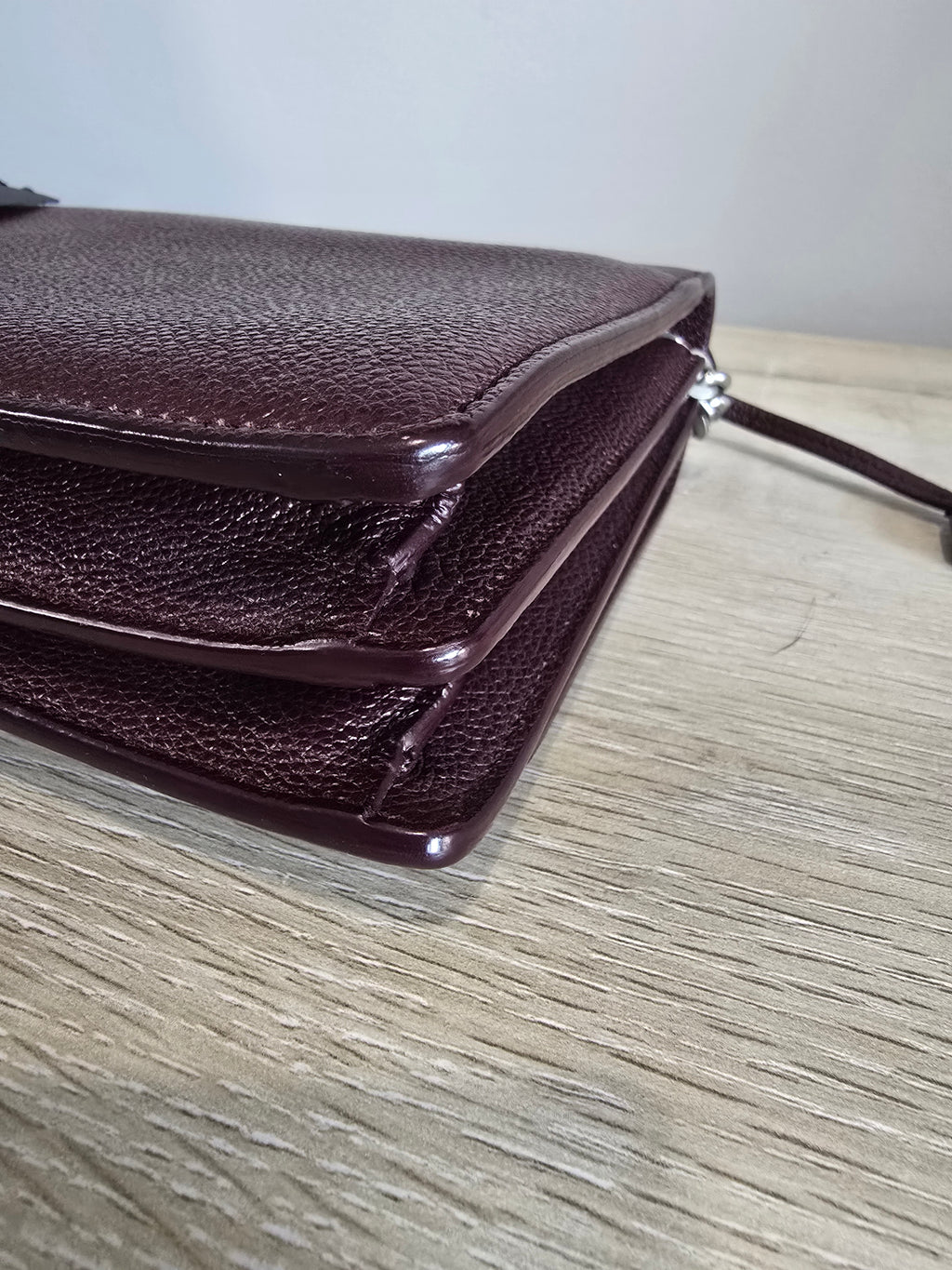 Saint Laurent Sunset Bag — Burgundy Grained Leather / Silver Hardware