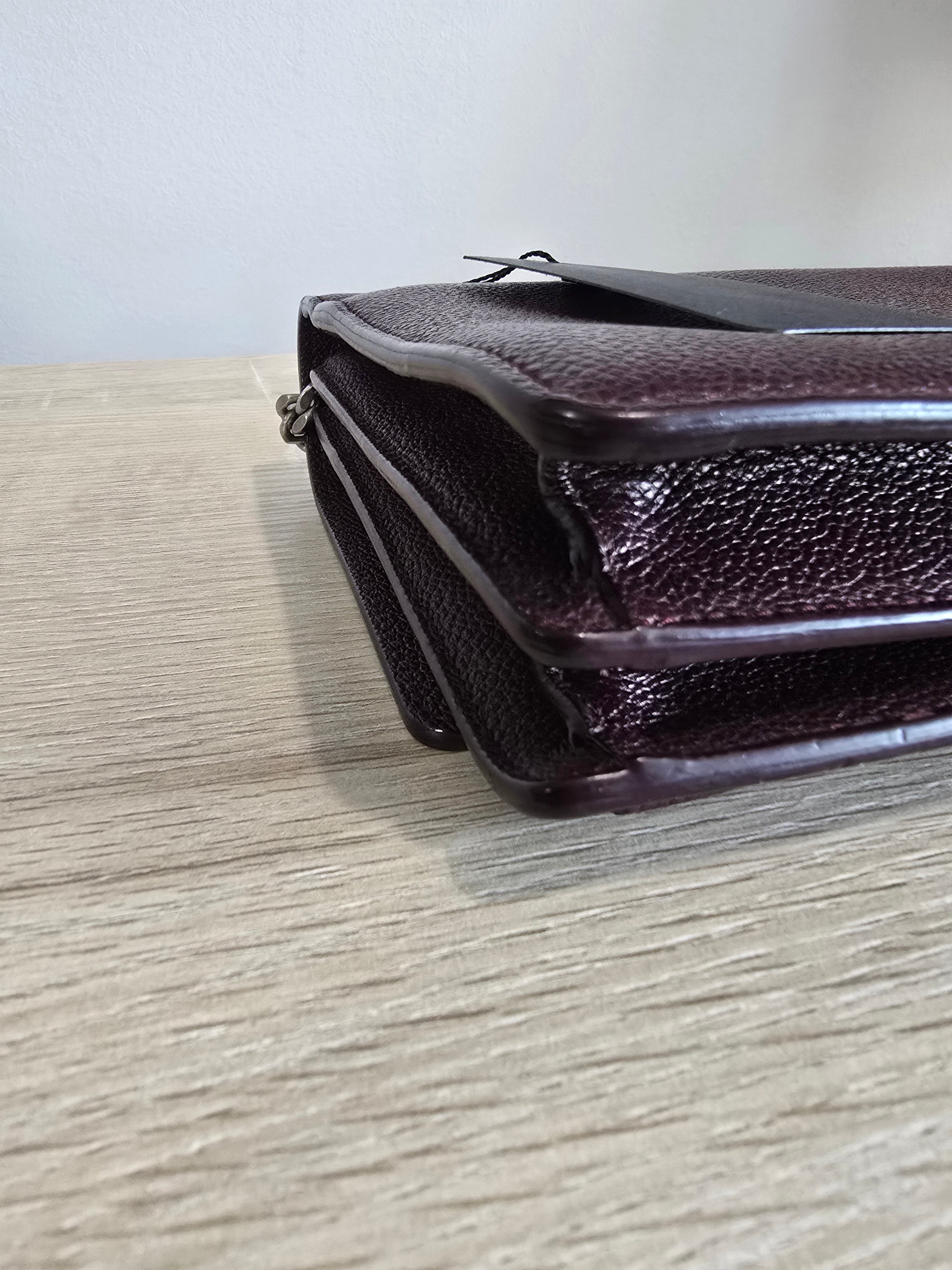 Saint Laurent Sunset Bag — Burgundy Grained Leather / Silver Hardware