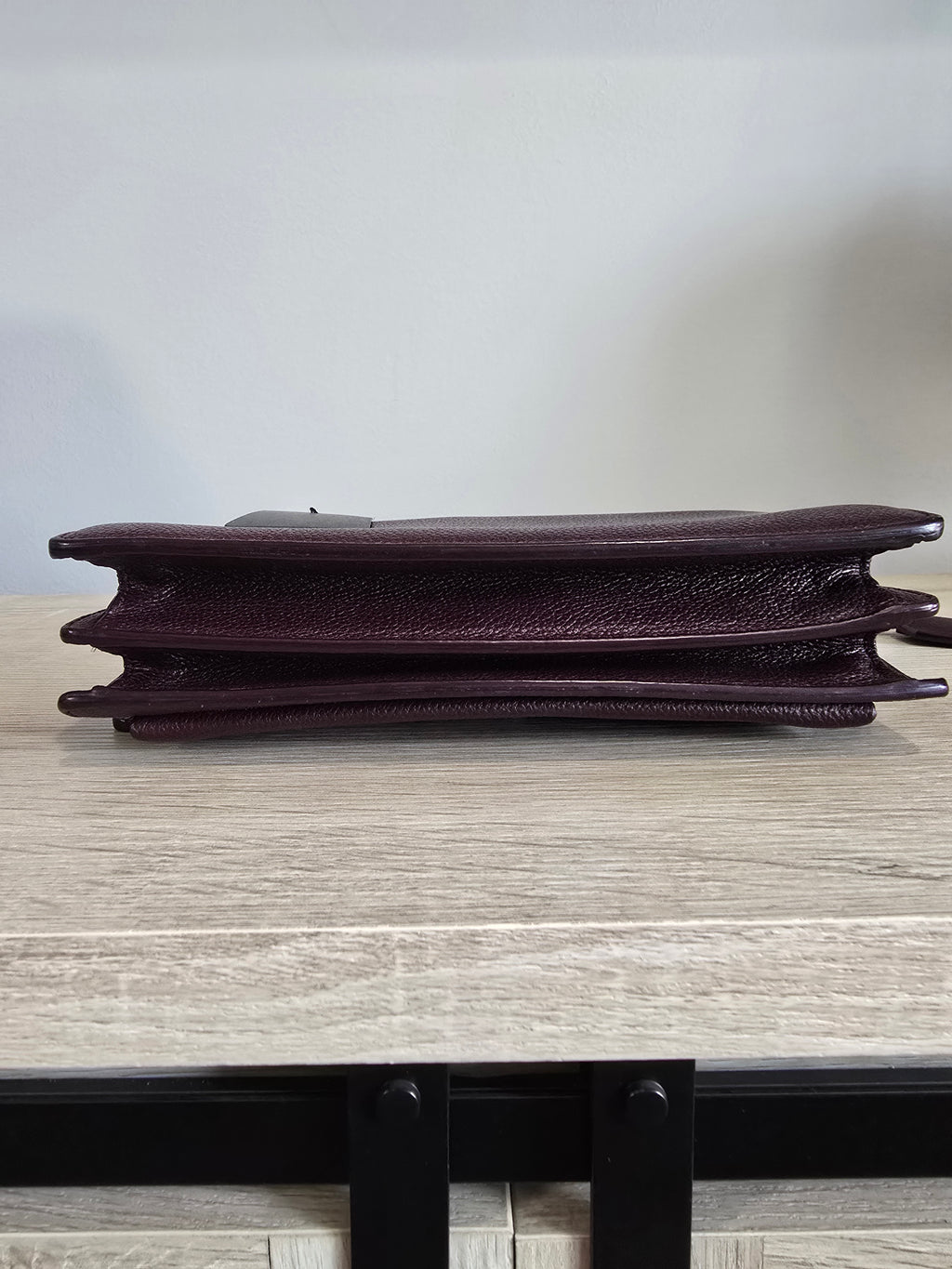 Saint Laurent Sunset Bag — Burgundy Grained Leather / Silver Hardware