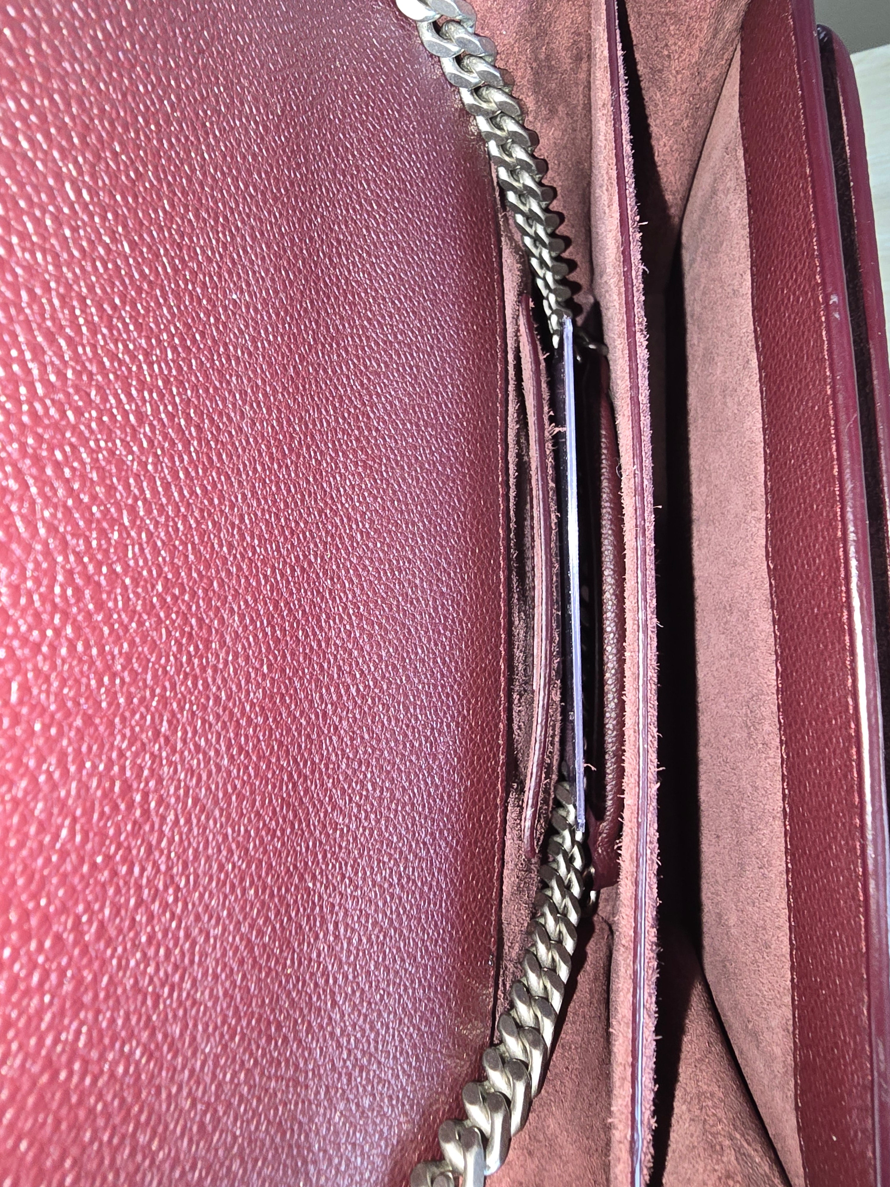 Saint Laurent Sunset Bag — Burgundy Grained Leather / Silver Hardware