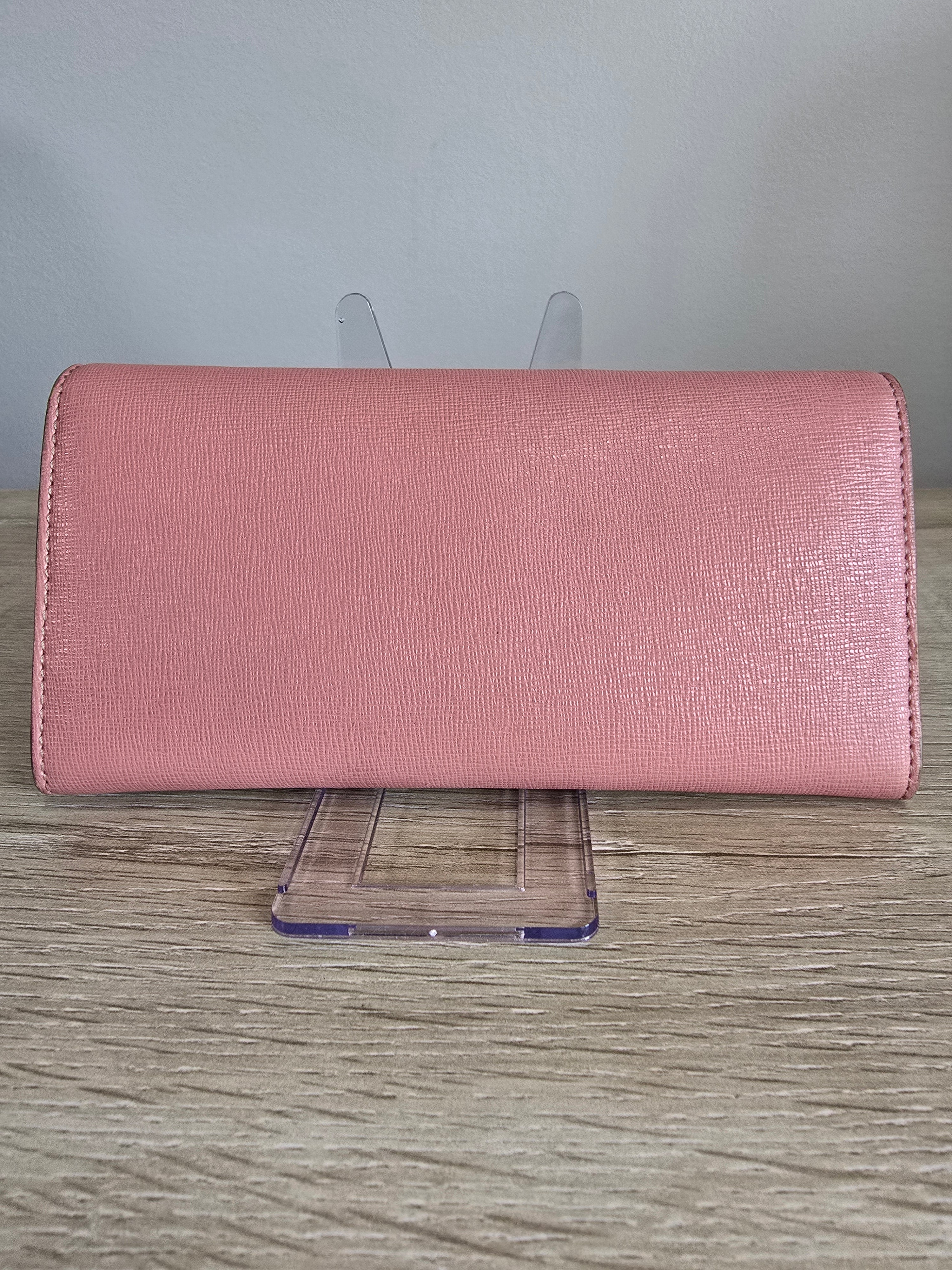 Fendi Vitello Elite Crystal Eye Monster Continental Wallet on Chain — Pink / Red / Grey