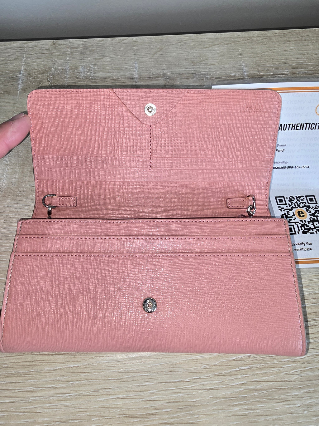 Fendi Vitello Elite Crystal Eye Monster Continental Wallet on Chain — Pink / Red / Grey