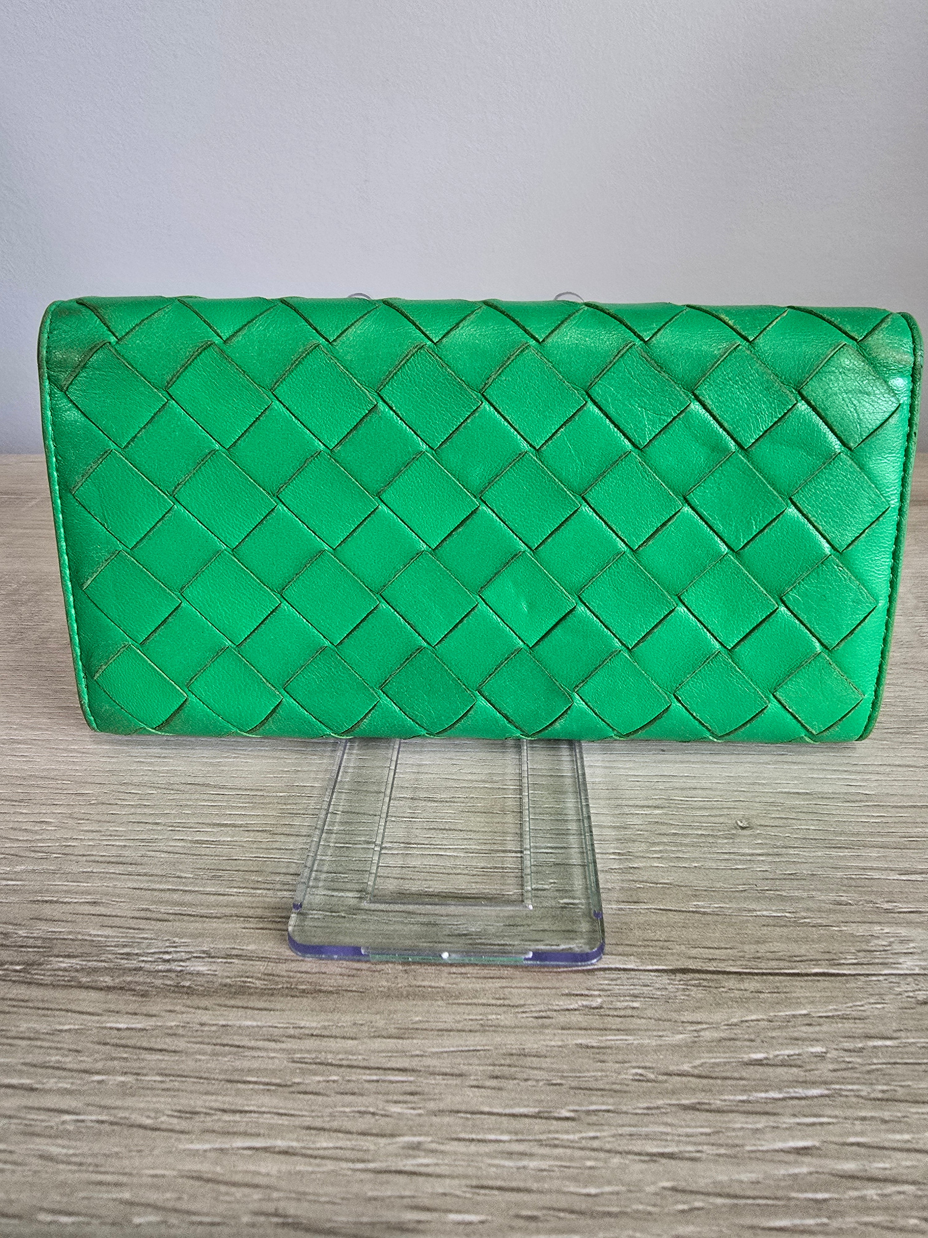 Bottega Veneta Intrecciato Leather Wallet — Green