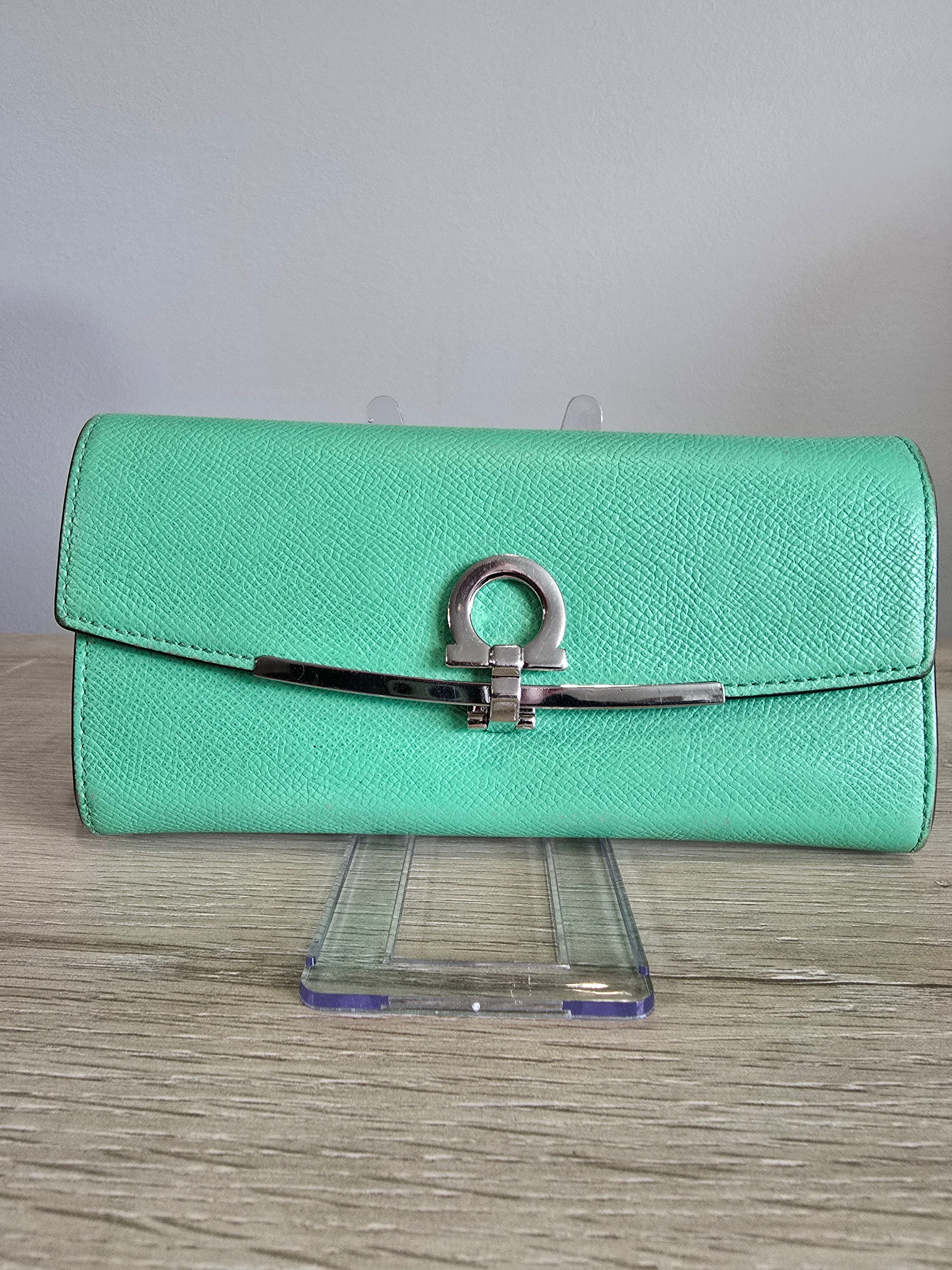 Salvatore Ferragamo Gancini Long Wallet — Light Green