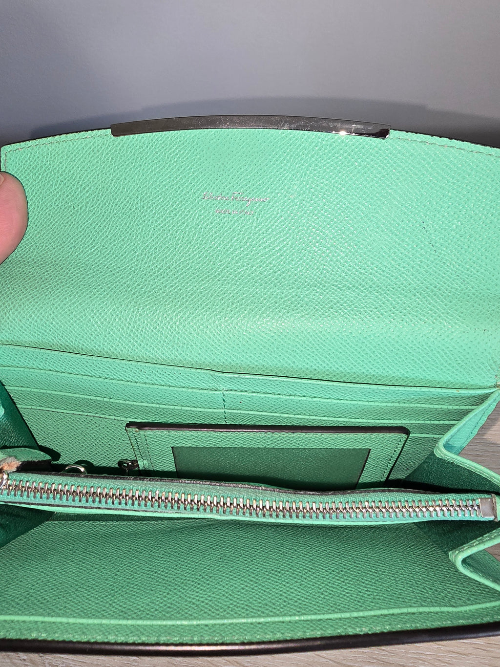 Salvatore Ferragamo Gancini Long Wallet — Light Green