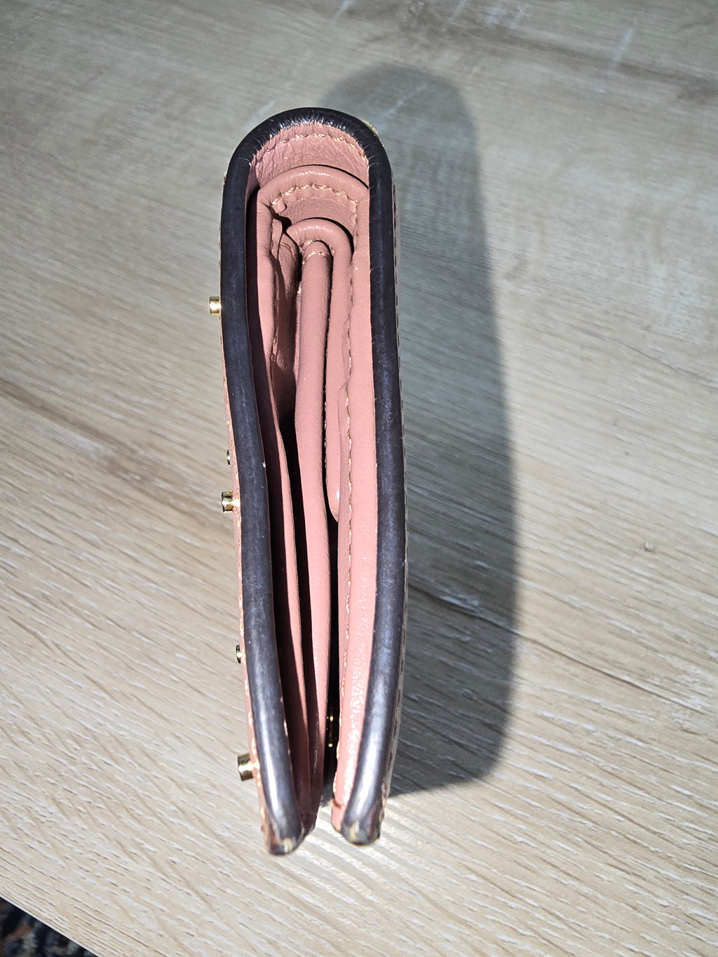Fendi Pink Studded Leather Card Holder & Coin Purse Wallet — Gold Studs
