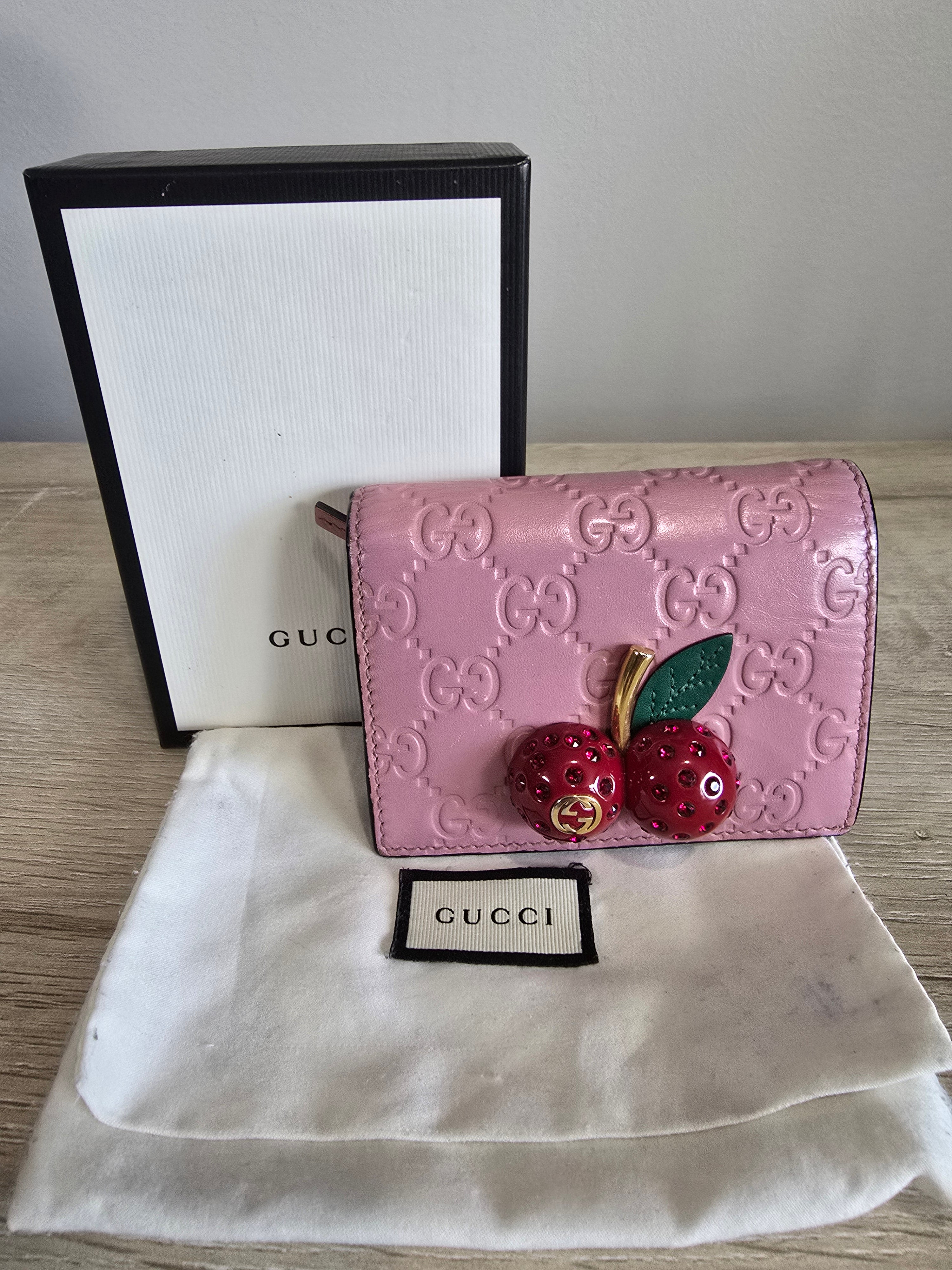 Gucci Guccissima Cherries Wallet — Pink