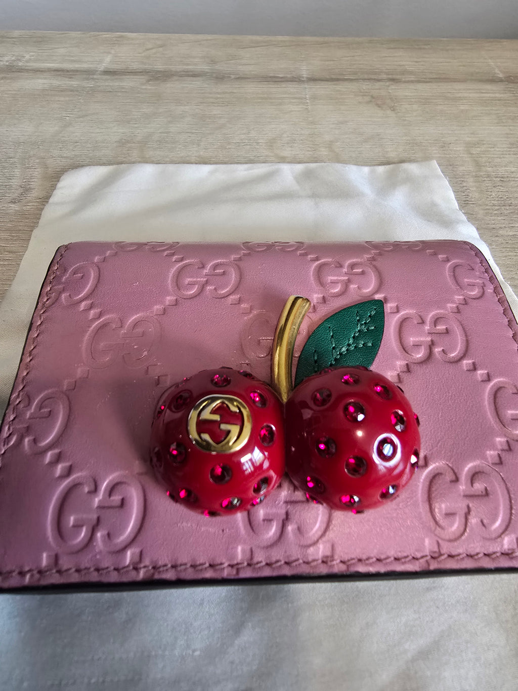 Gucci Guccissima Cherries Wallet — Pink