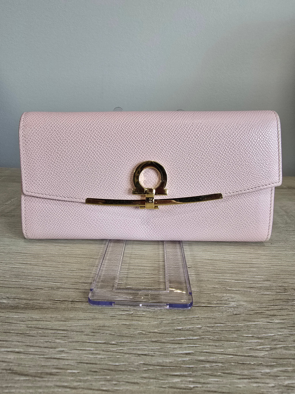 Salvatore Ferragamo Gancini Long Wallet — Blush Pink / Gold Hardware