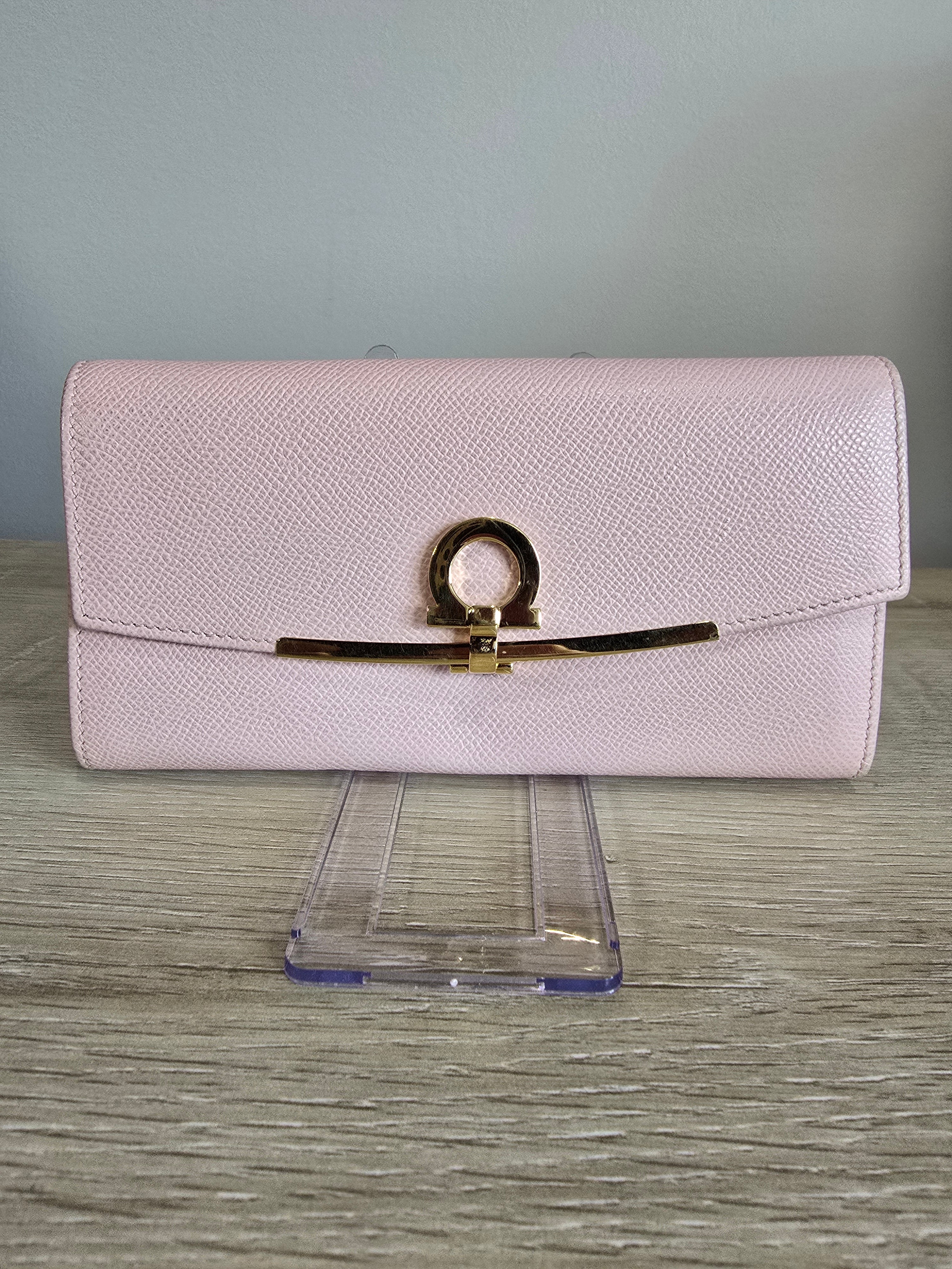 Salvatore Ferragamo Gancini Long Wallet — Blush Pink / Gold Hardware