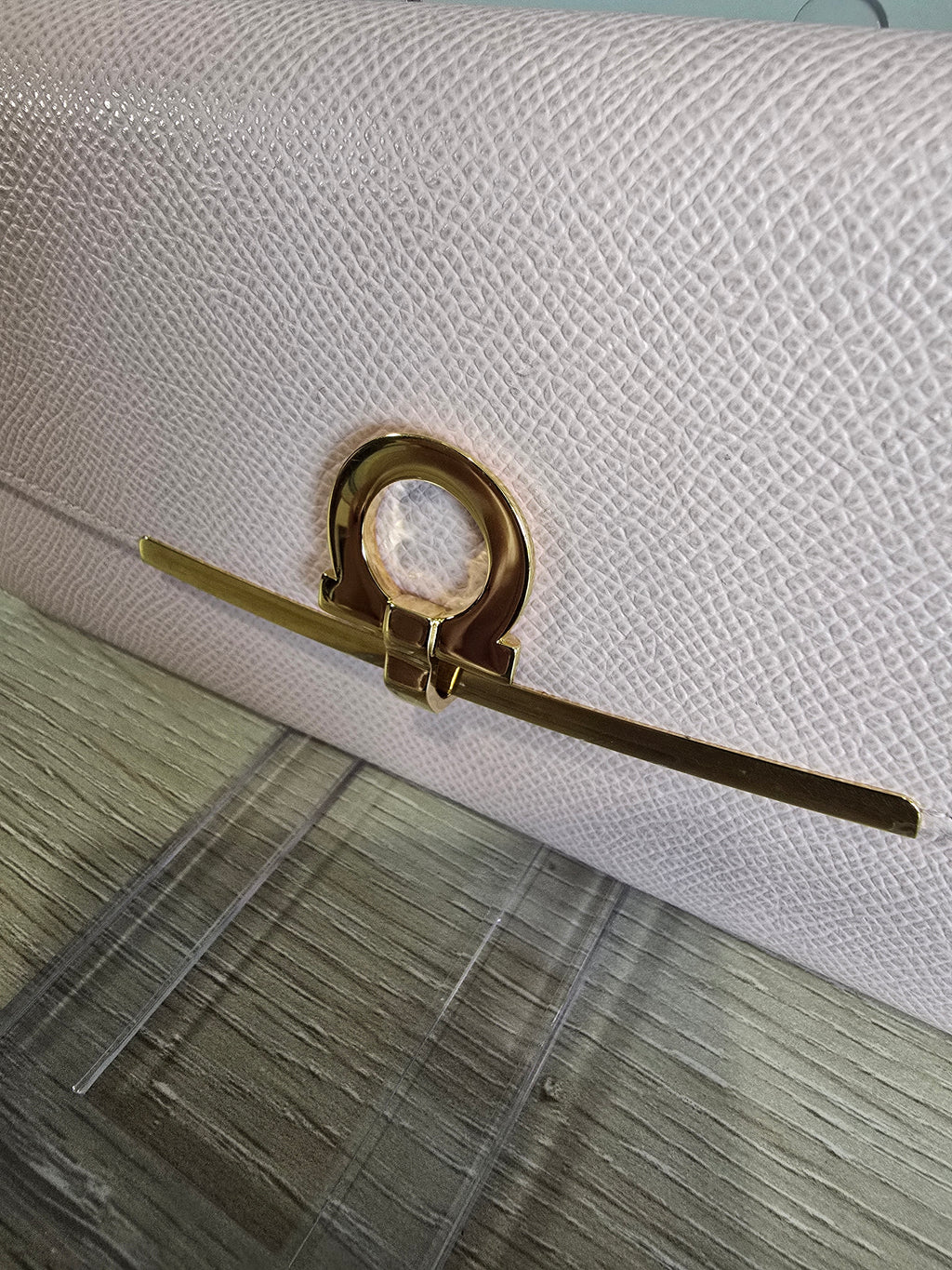 Salvatore Ferragamo Gancini Long Wallet — Blush Pink / Gold Hardware