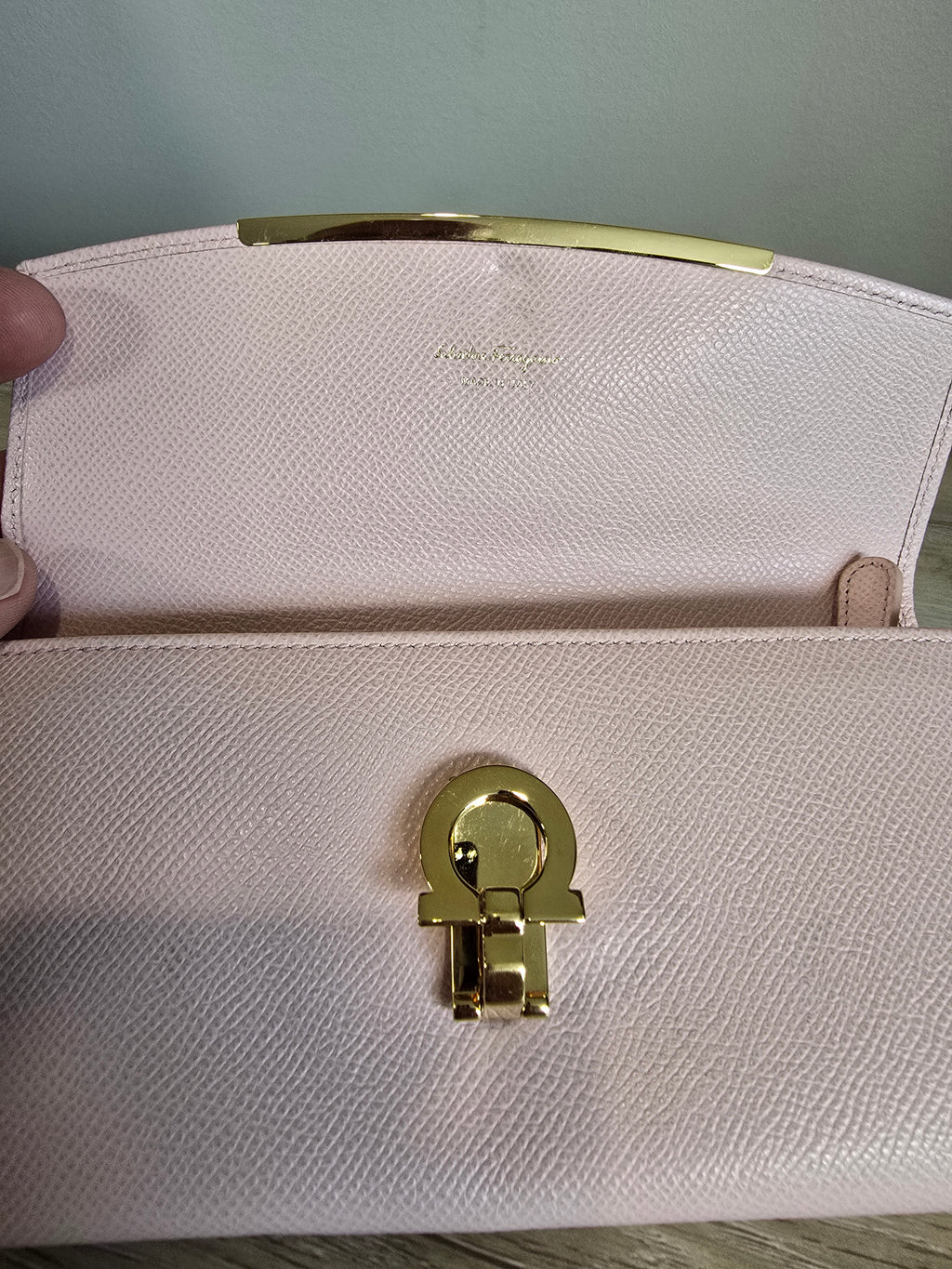 Salvatore Ferragamo Gancini Long Wallet — Blush Pink / Gold Hardware