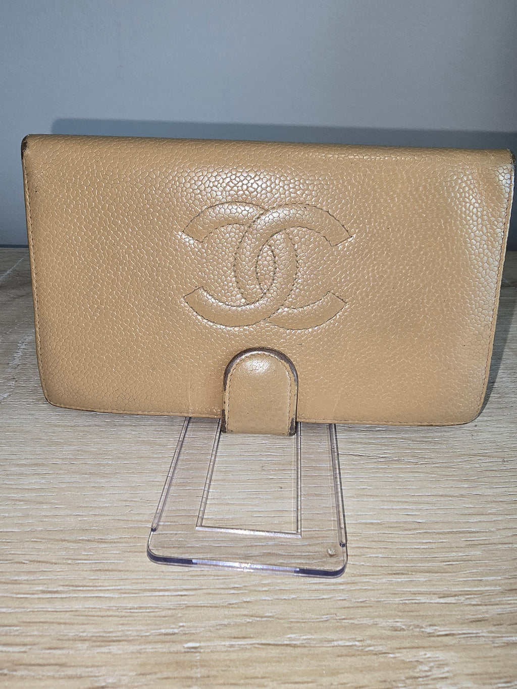 Chanel Vintage Caviar Leather Long Wallet — Beige