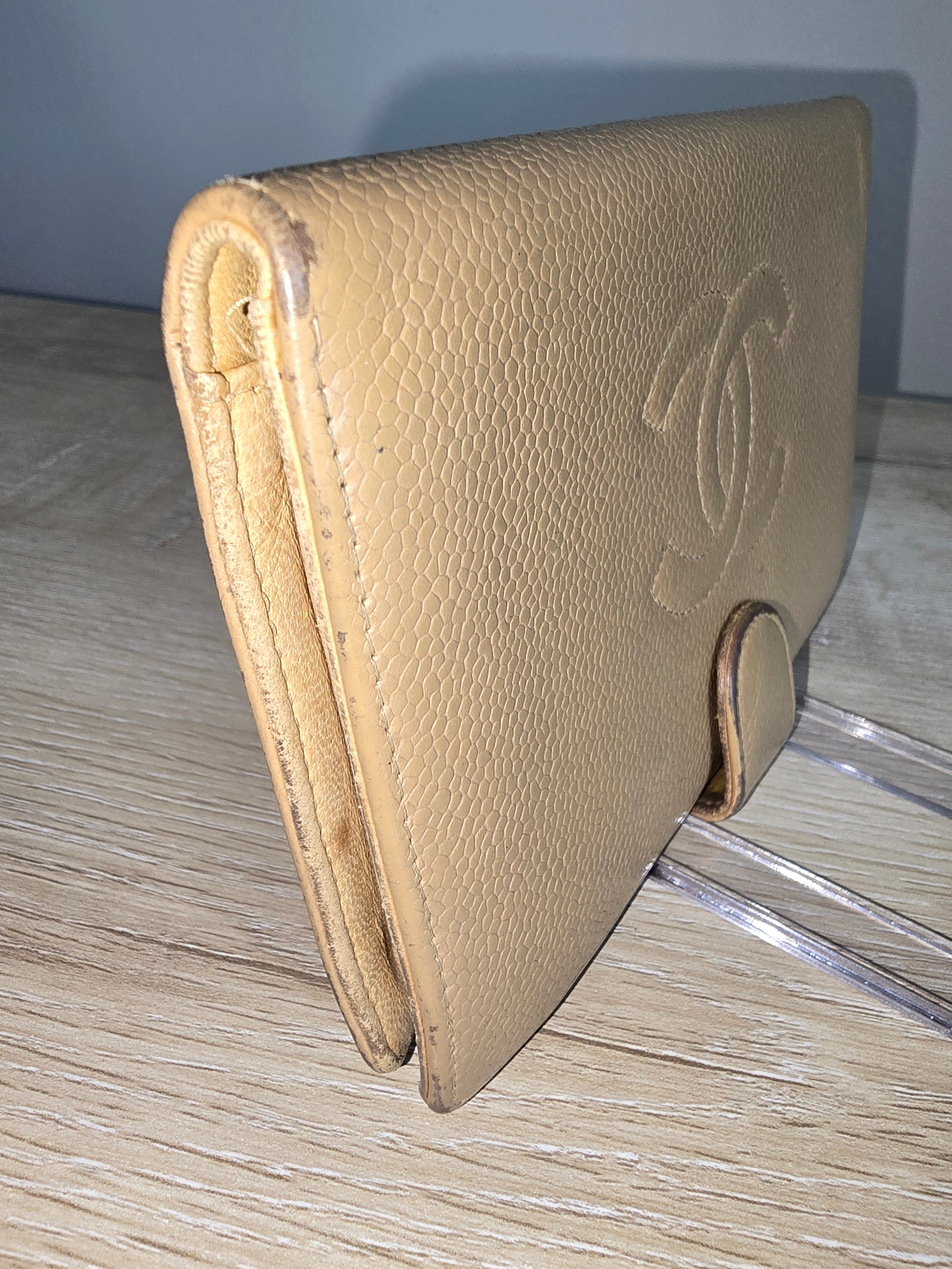 Chanel Vintage Caviar Leather Long Wallet — Beige