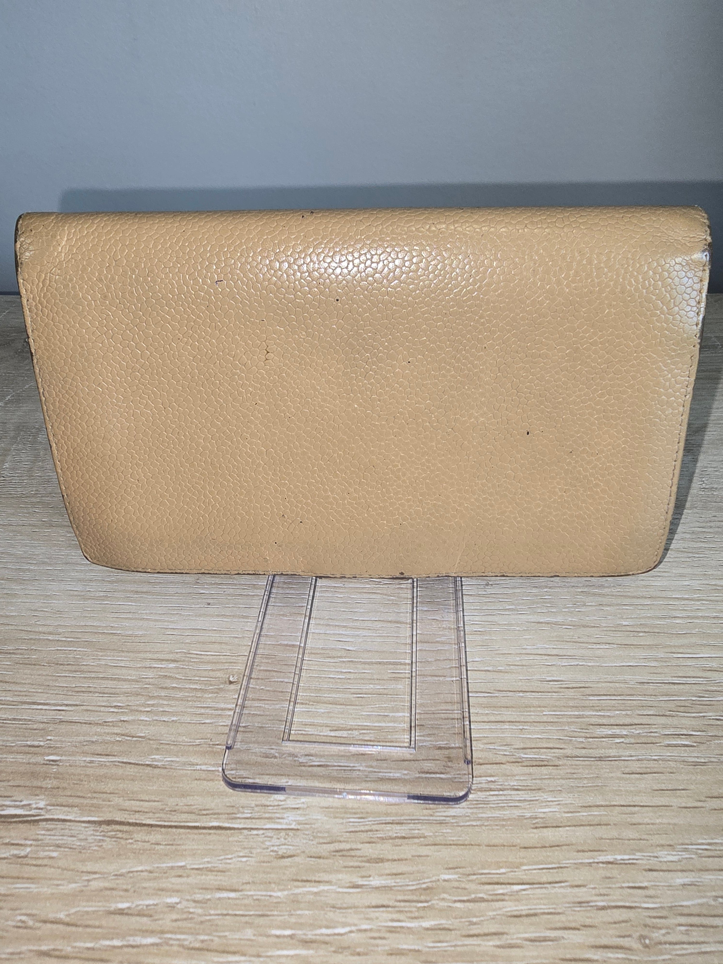 Chanel Vintage Caviar Leather Long Wallet — Beige