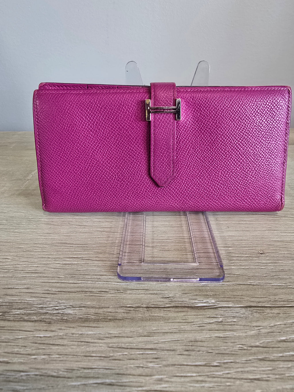 Hermès Chèvre Mysore Tri-Fold Bearn Wallet — Purple Magenta / Palladium Hardware