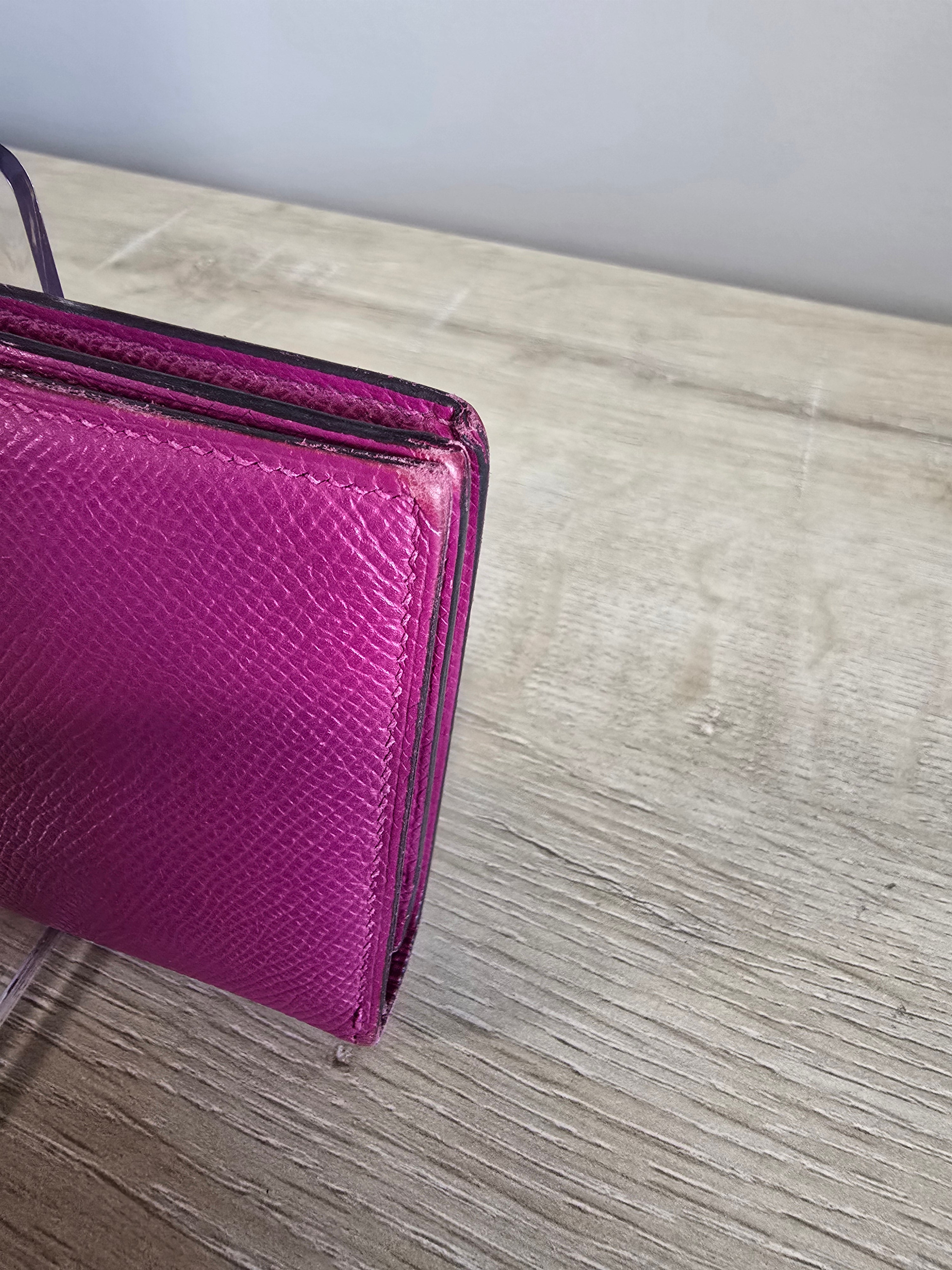 Hermès Chèvre Mysore Tri-Fold Bearn Wallet — Purple Magenta / Palladium Hardware