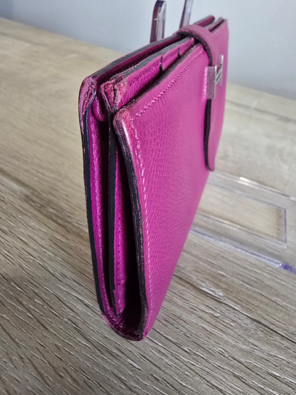 Hermès Chèvre Mysore Tri-Fold Bearn Wallet — Purple Magenta / Palladium Hardware