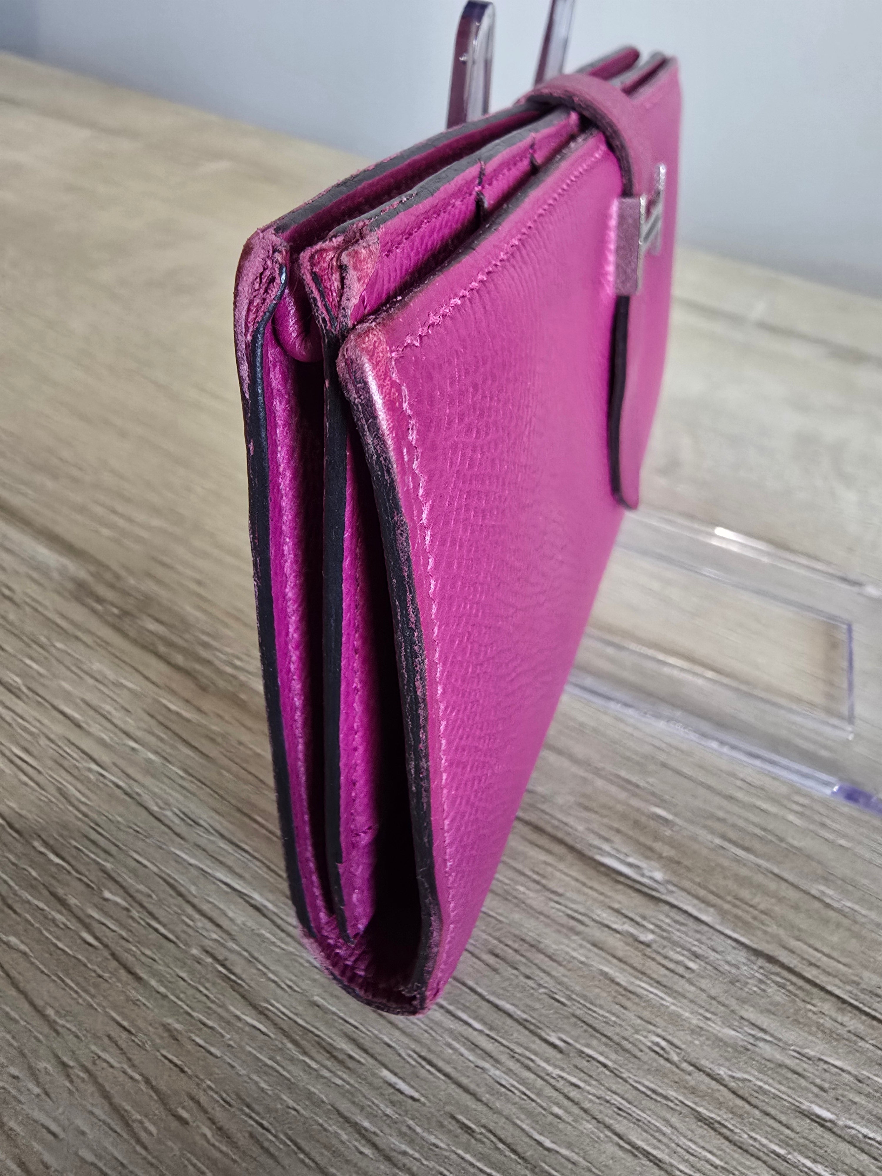 Hermès Chèvre Mysore Tri-Fold Bearn Wallet — Purple Magenta / Palladium Hardware