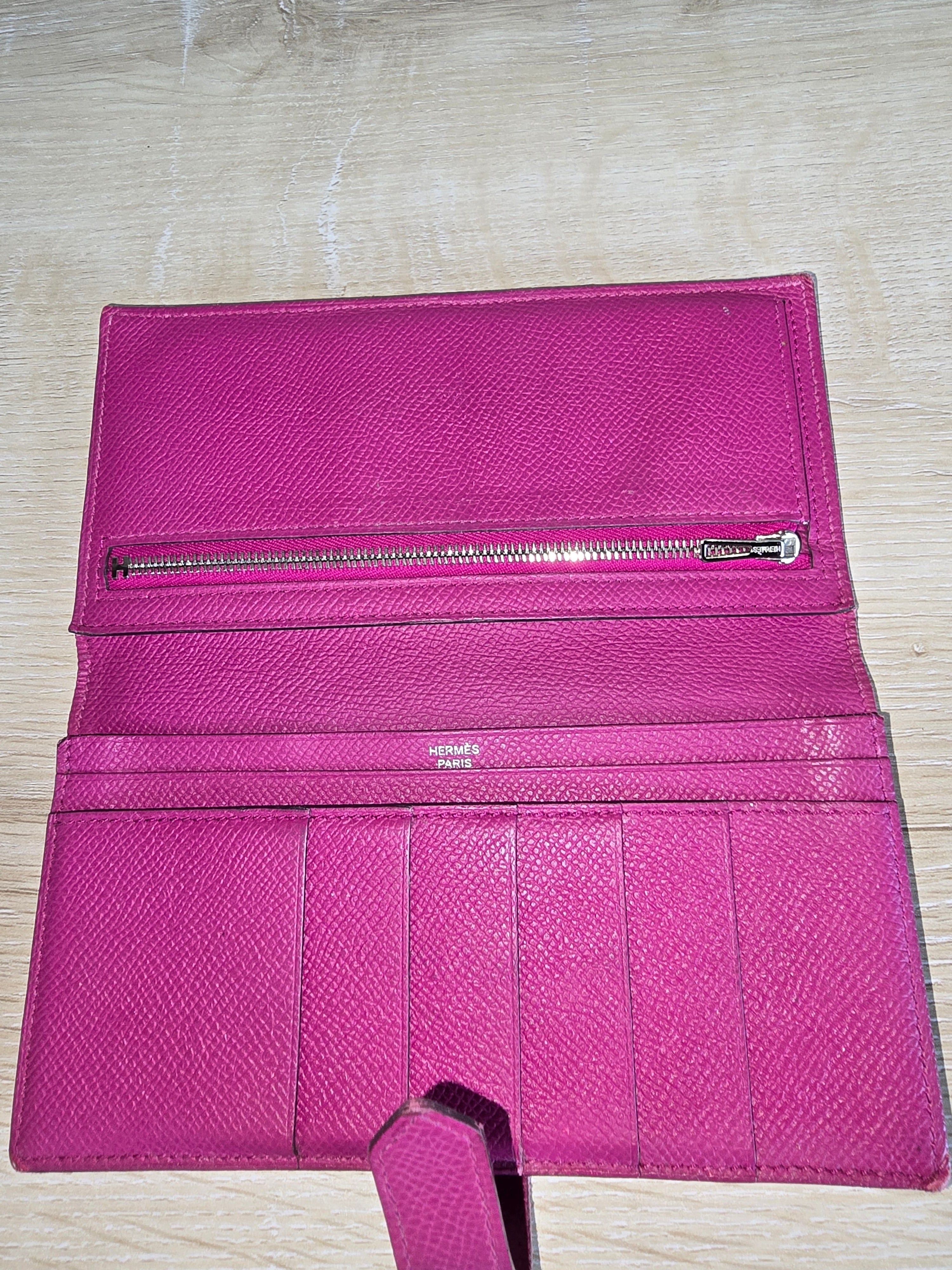 Hermès Chèvre Mysore Tri-Fold Bearn Wallet — Purple Magenta / Palladium Hardware