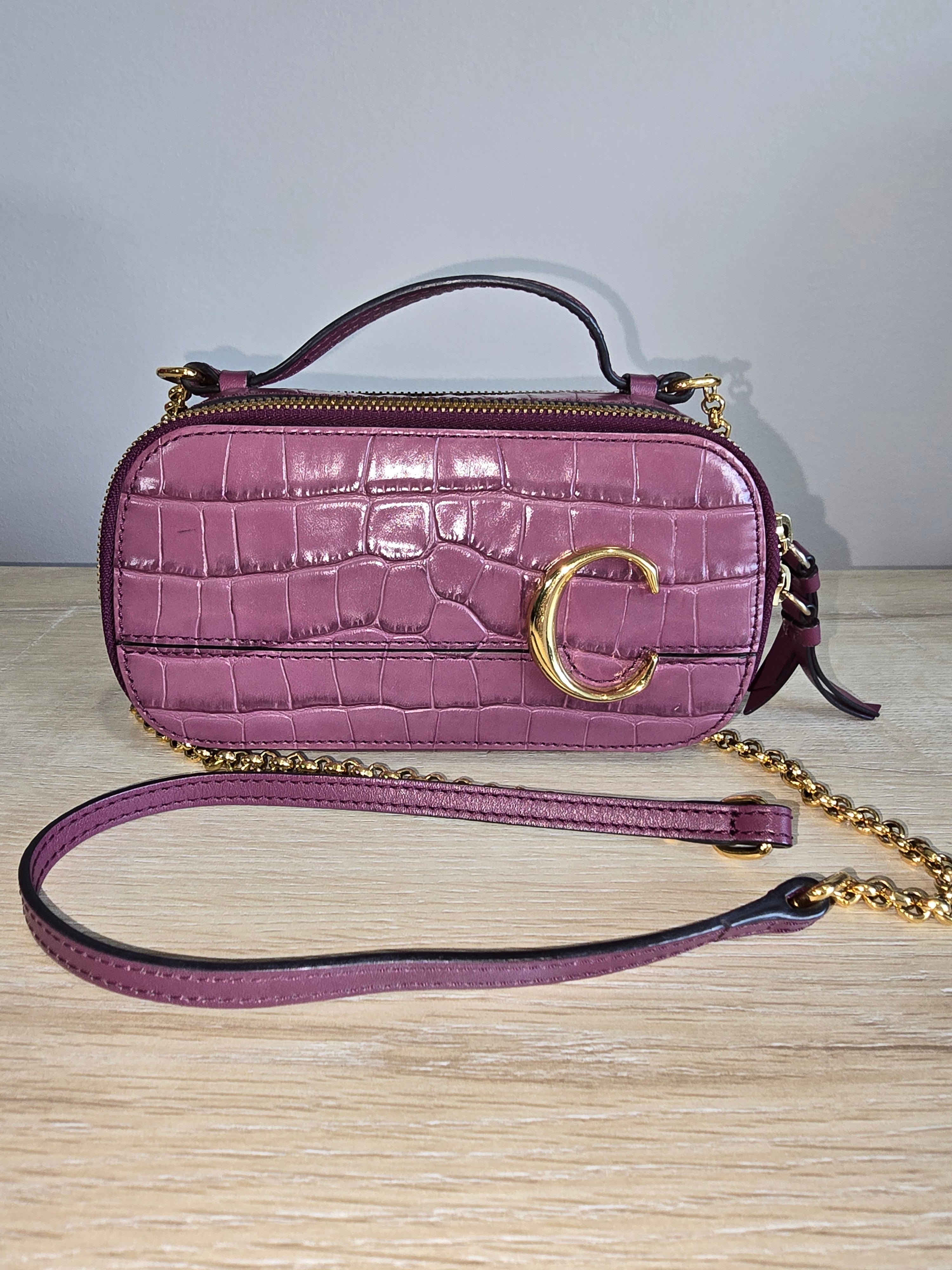 Chloé Calfskin Crocodile Embossed Mini C Vanity