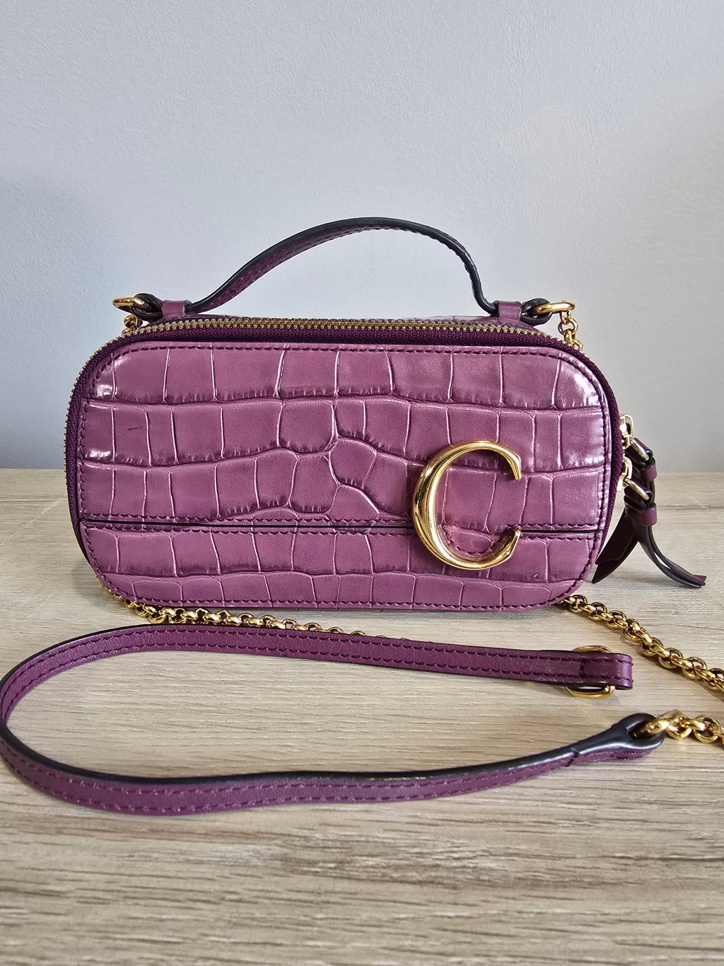 Chloé Calfskin Crocodile Embossed Mini C Vanity