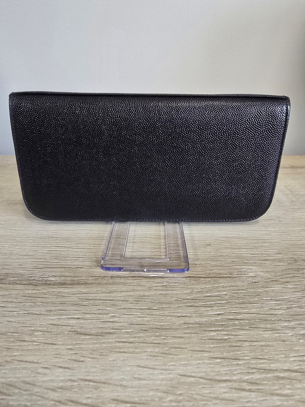 Saint Laurent Studded Black Leather Zip Around Wallet — Silver Studs