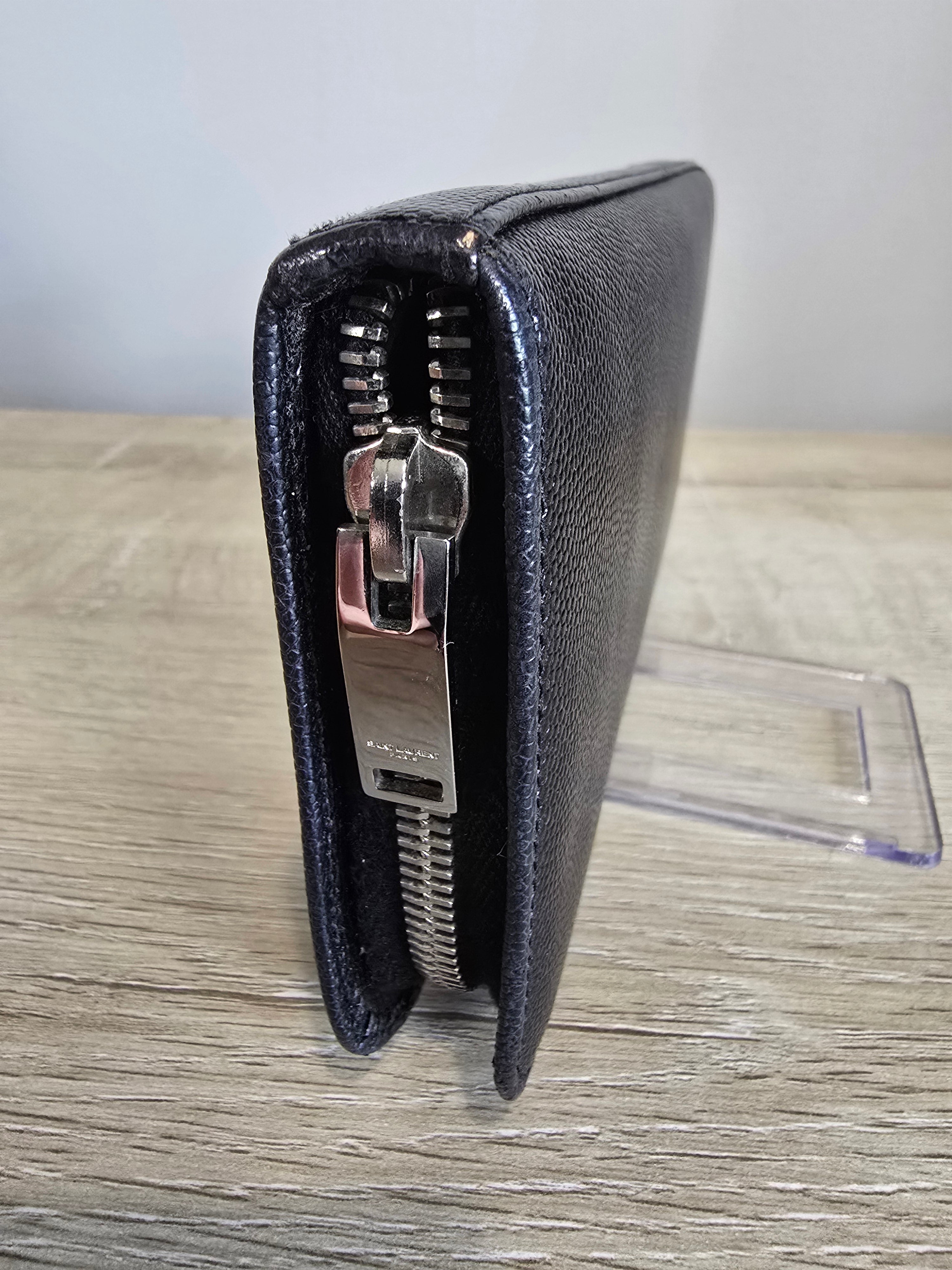 Saint Laurent Studded Black Leather Zip Around Wallet — Silver Studs