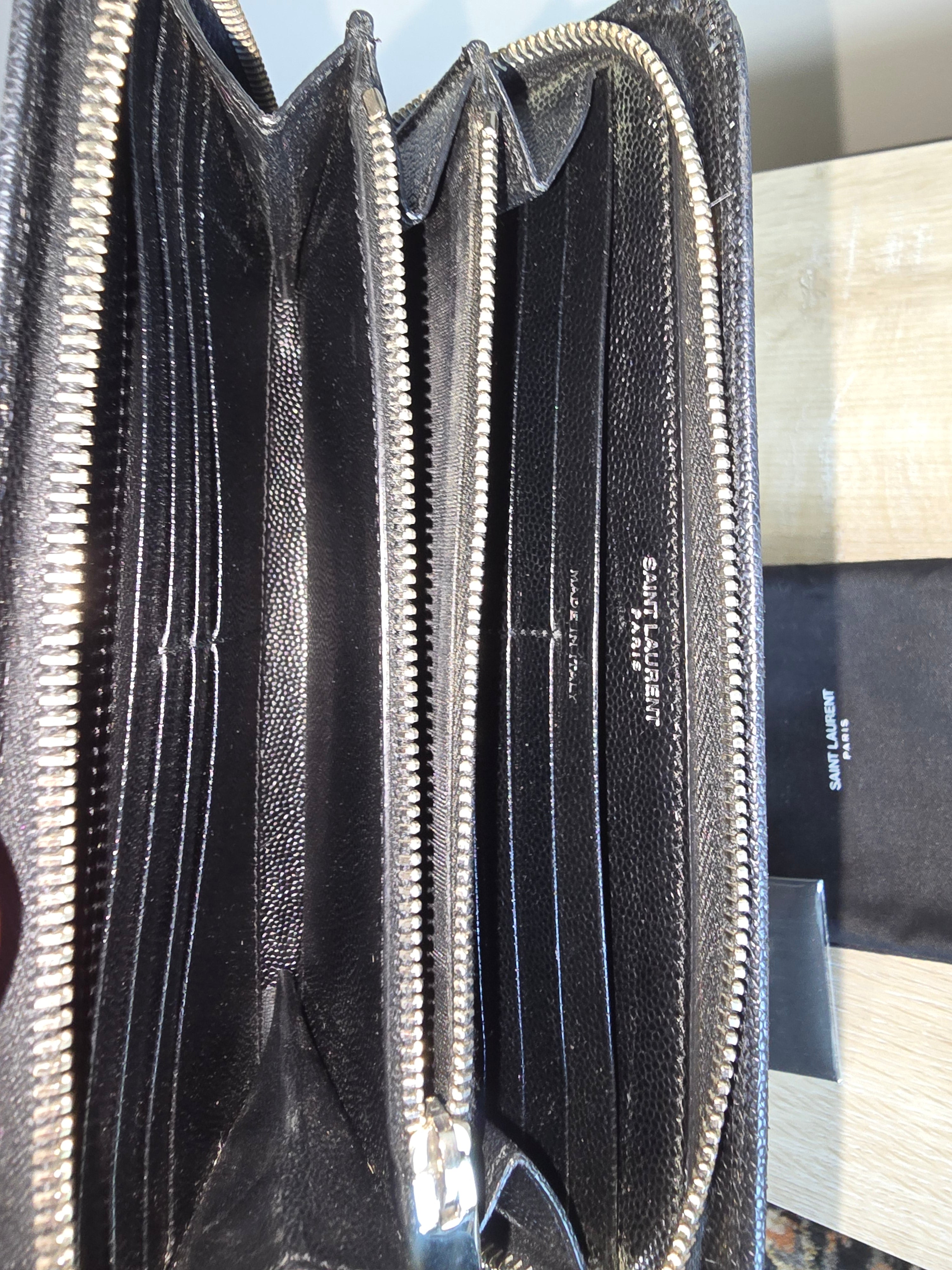 Saint Laurent Studded Black Leather Zip Around Wallet — Silver Studs