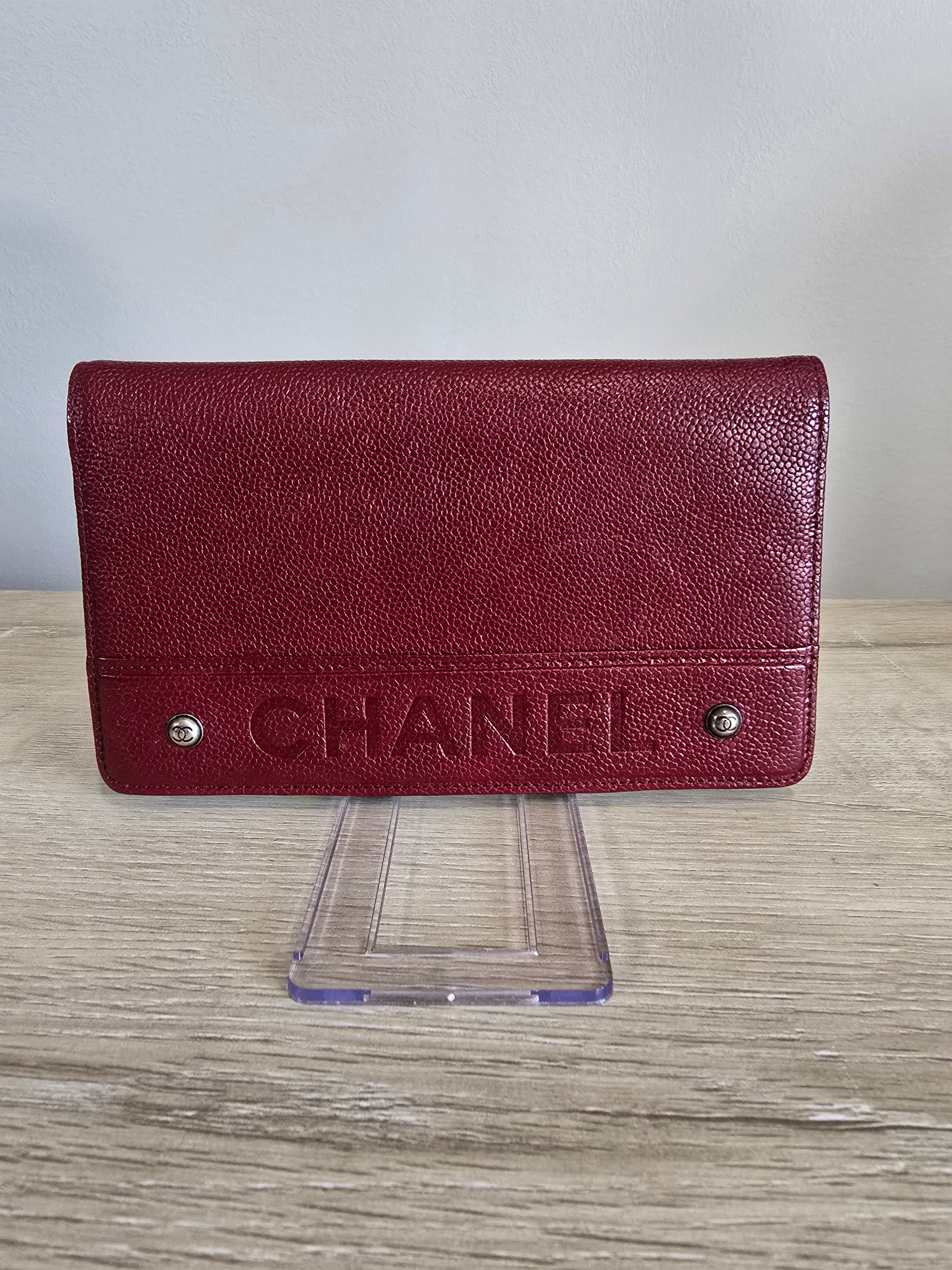 Chanel Continental Wallet — Red Caviar Leather / Embossed Chanel Lettering