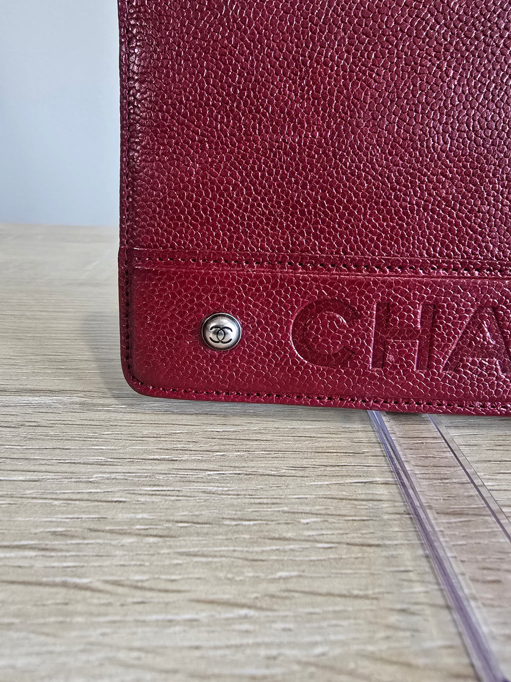 Chanel Continental Wallet — Red Caviar Leather / Embossed Chanel Lettering