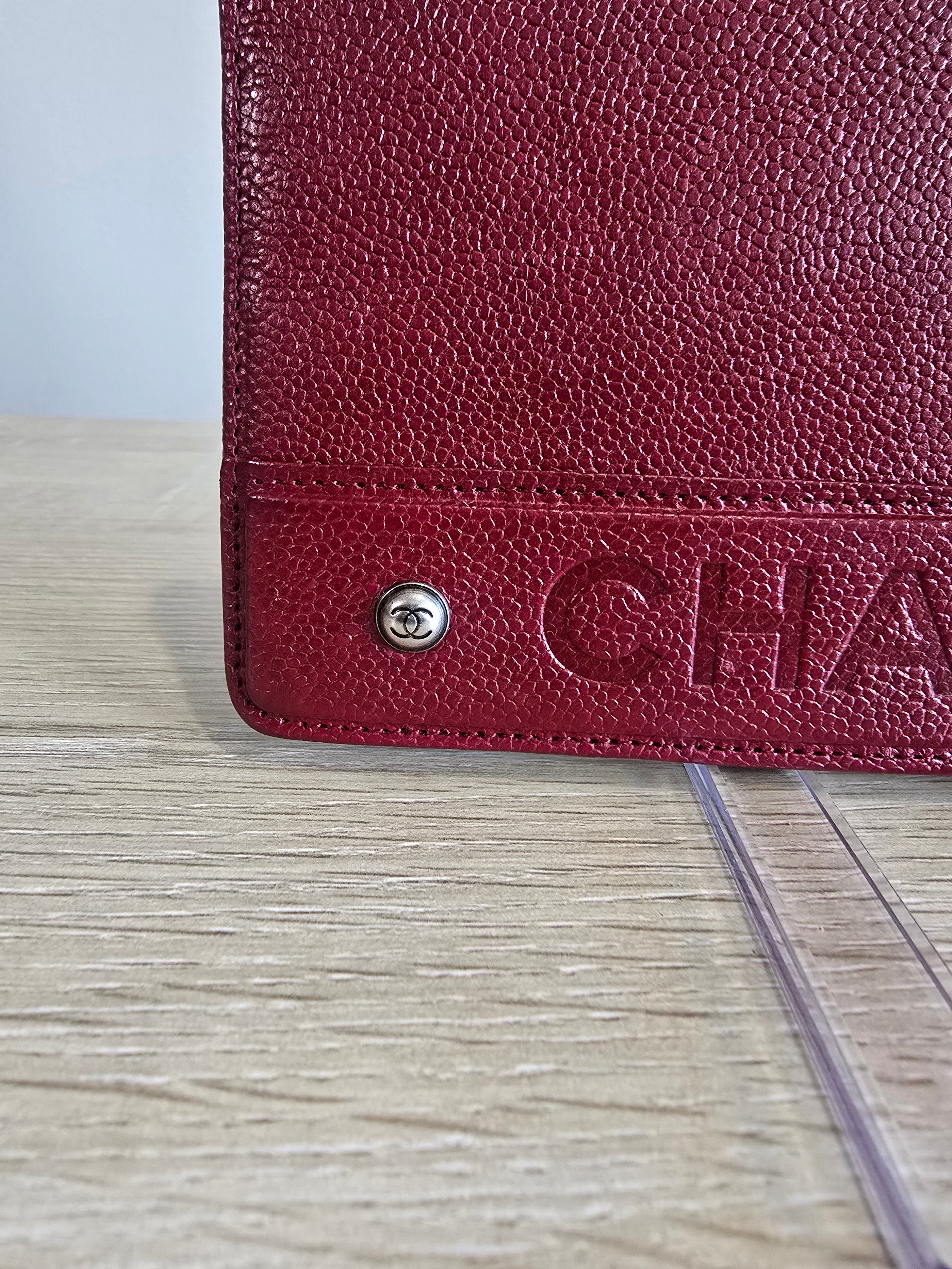 Chanel Continental Wallet — Red Caviar Leather / Embossed Chanel Lettering