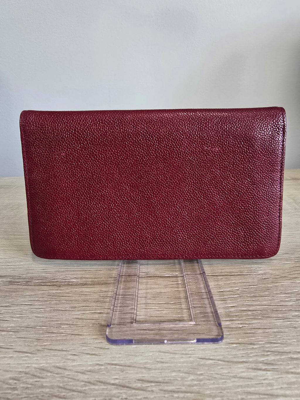 Chanel Continental Wallet — Red Caviar Leather / Embossed Chanel Lettering