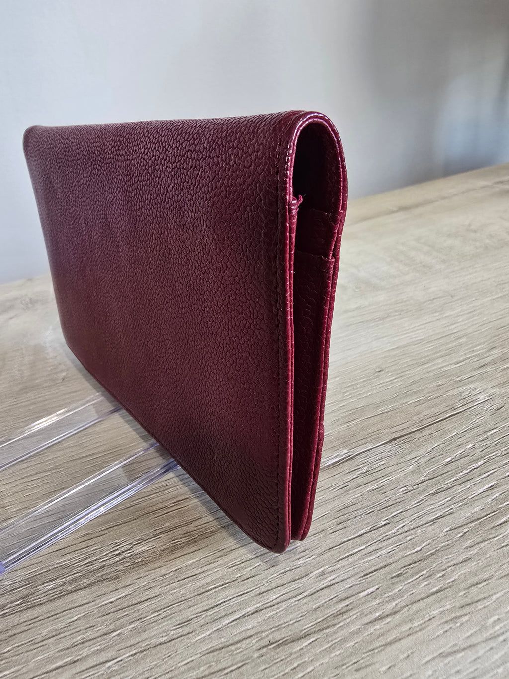 Chanel Continental Wallet — Red Caviar Leather / Embossed Chanel Lettering