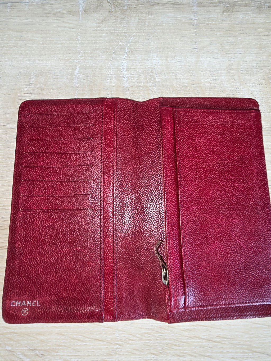 Chanel Continental Wallet — Red Caviar Leather / Embossed Chanel Lettering