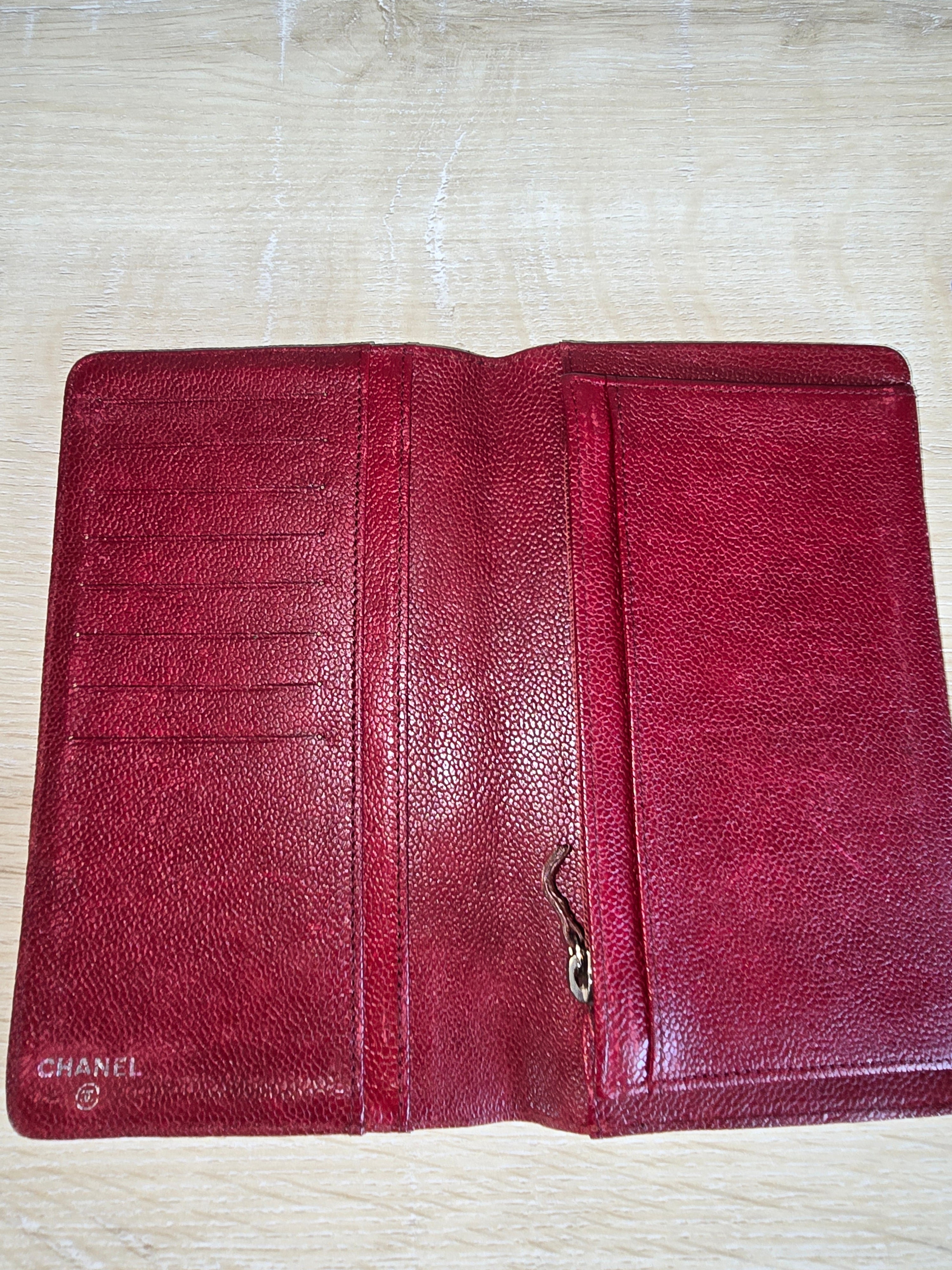 Chanel Continental Wallet — Red Caviar Leather / Embossed Chanel Lettering