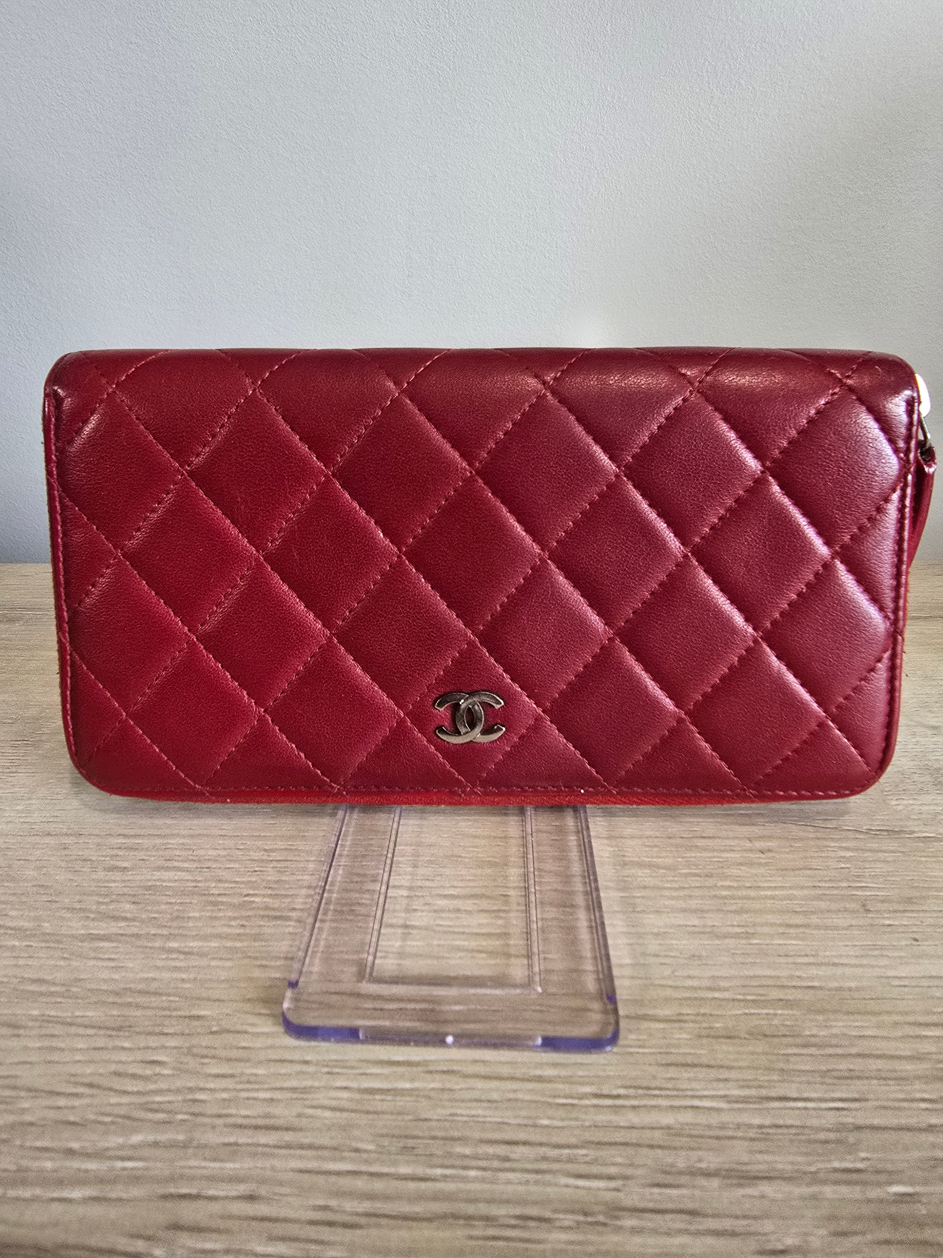 Chanel Quilted Lambskin Zippy Wallet — Red