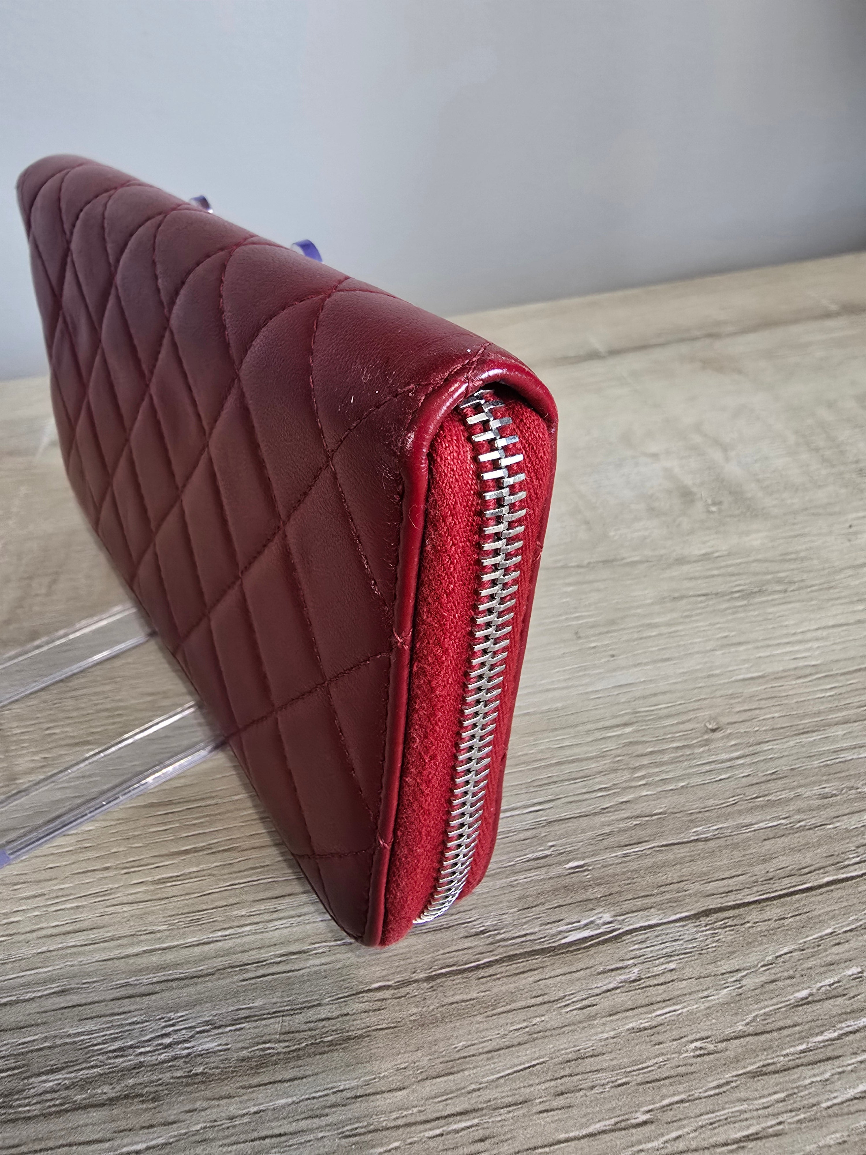 Chanel Quilted Lambskin Zippy Wallet — Red