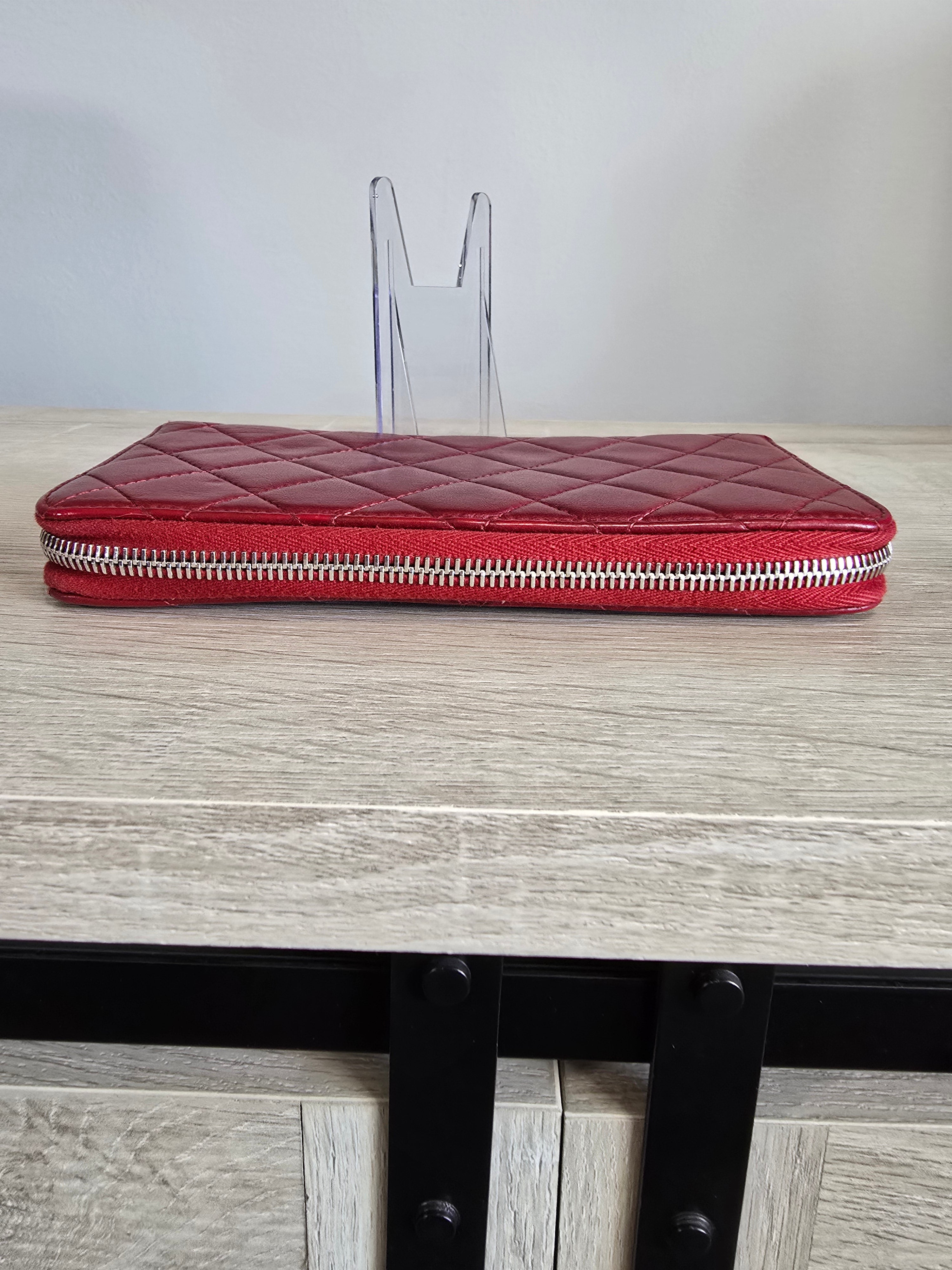 Chanel Quilted Lambskin Zippy Wallet — Red